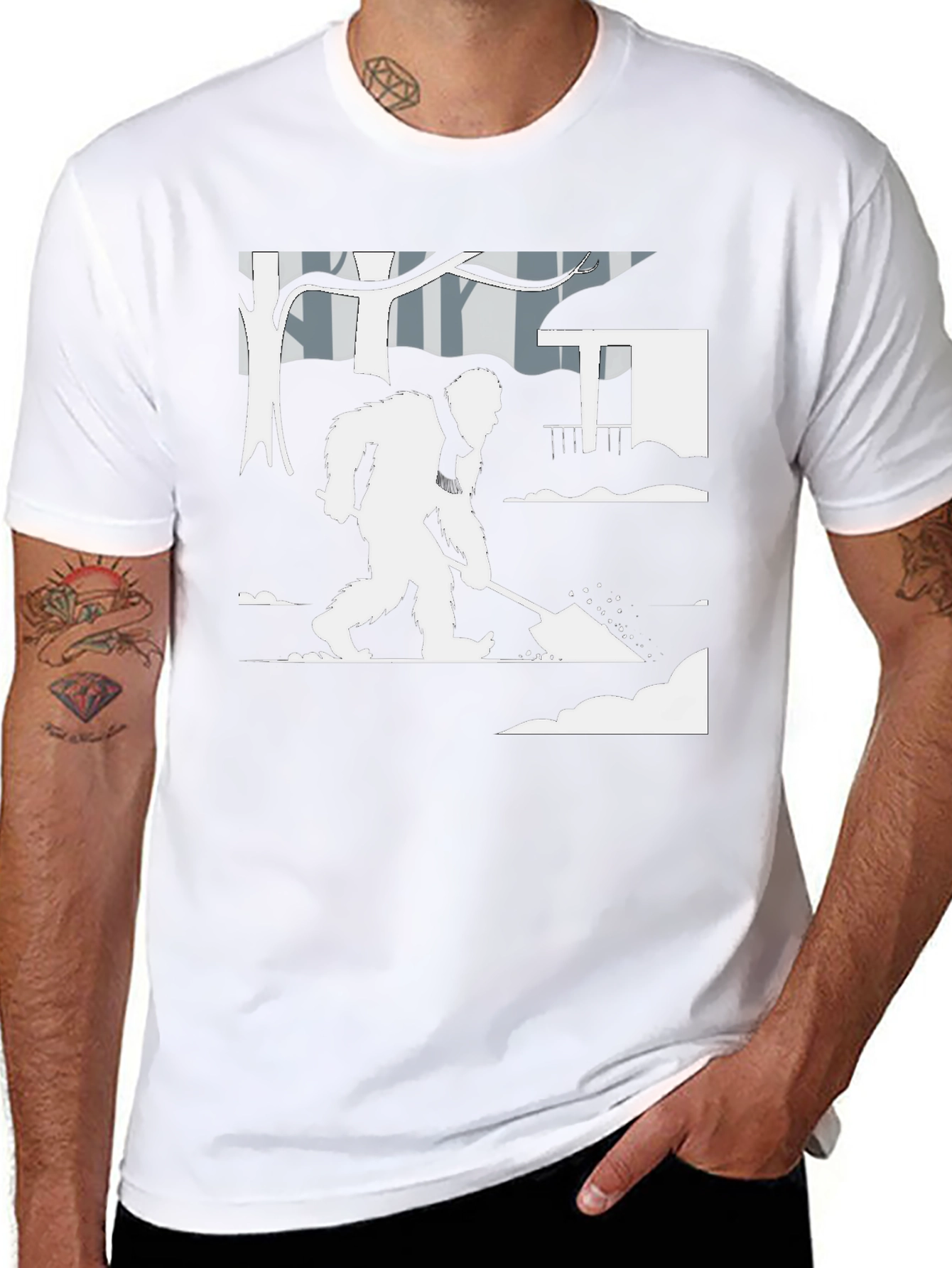 Bigfoot Shoveling Snow Graphic Tee