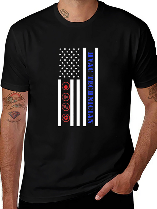 HVAC Technician T-Shirt - American Flag Design
