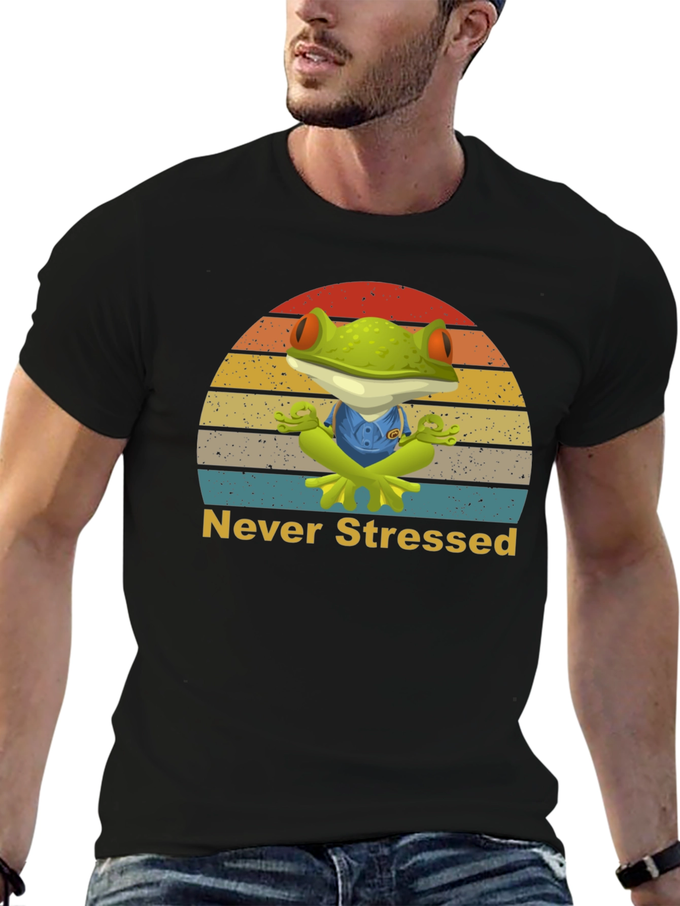 Zen Frog Never Stressed Graphic T-Shirt