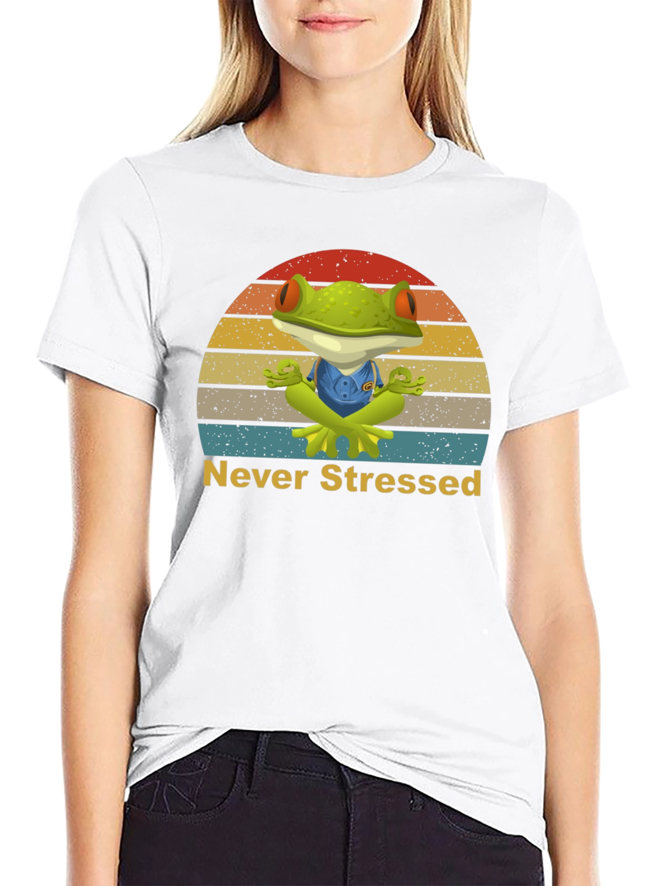 Zen Frog Never Stressed Graphic T-Shirt