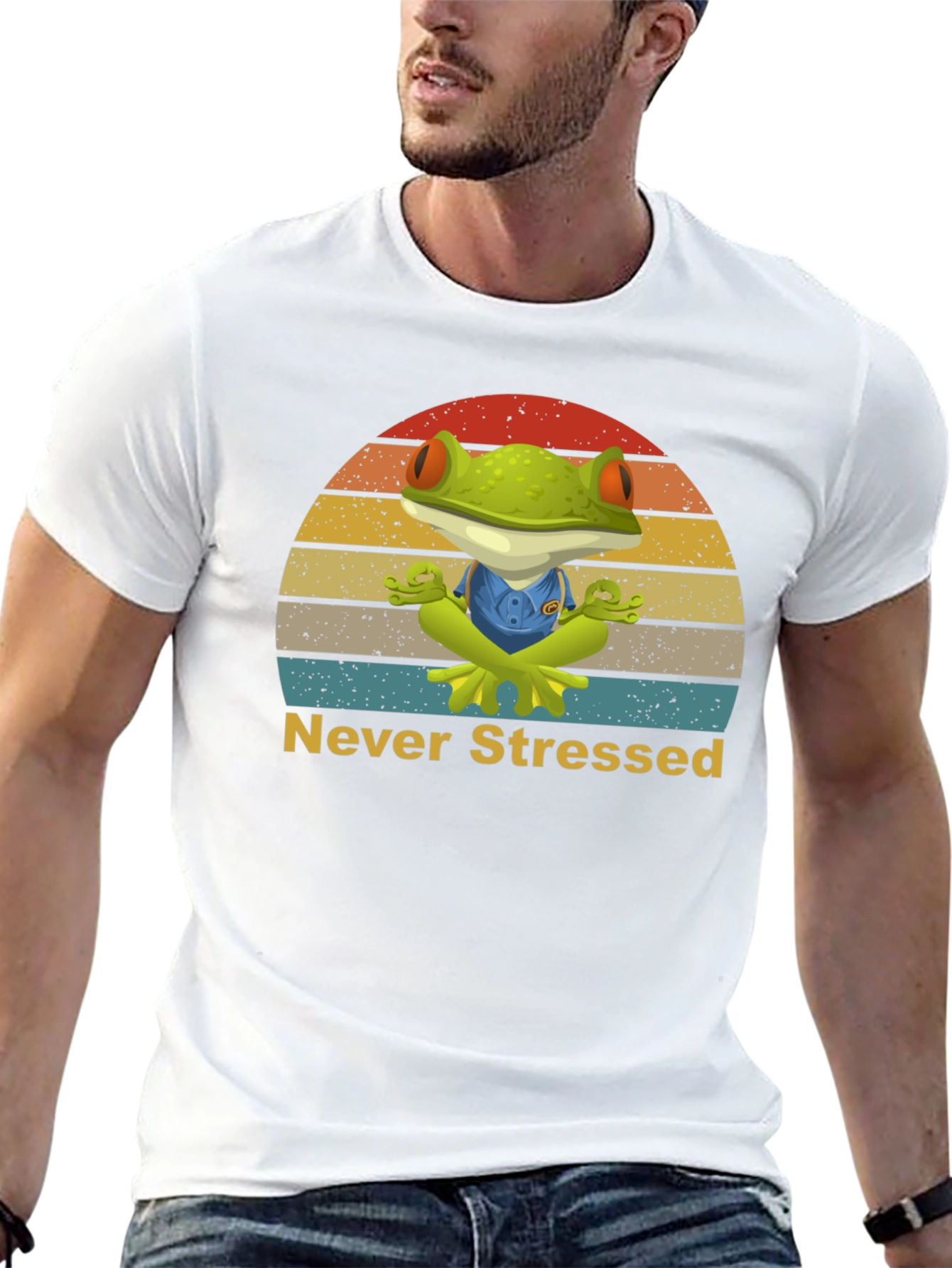 Zen Frog Never Stressed Graphic T-Shirt