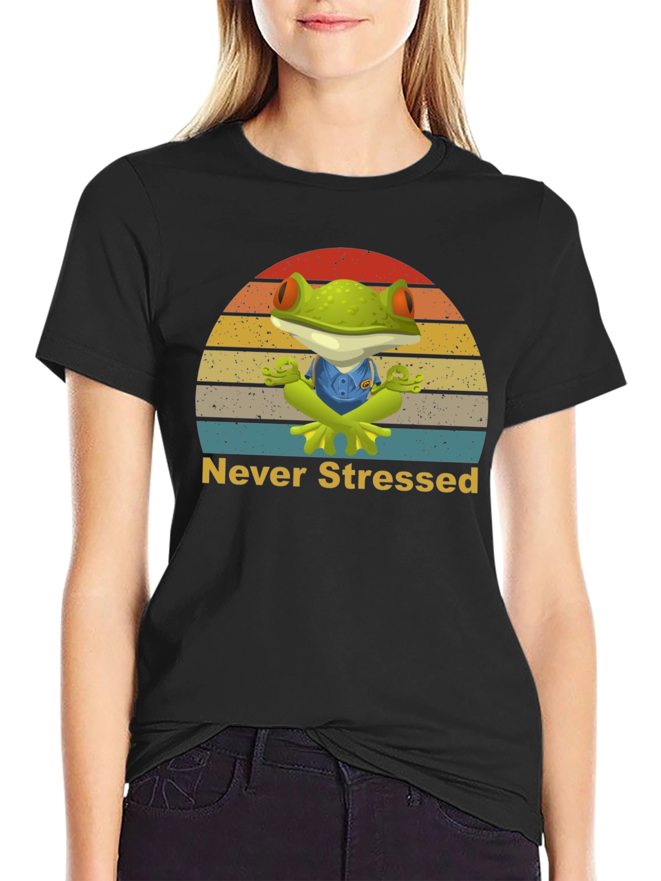 Zen Frog Never Stressed Graphic T-Shirt