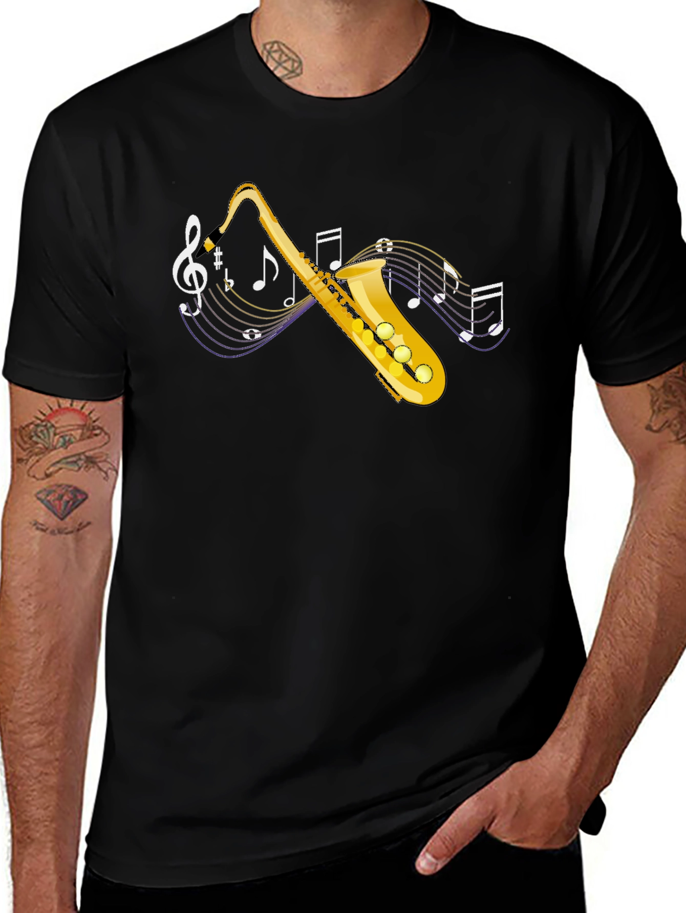 Saxophone Music T-Shirt - Black Cotton Tee