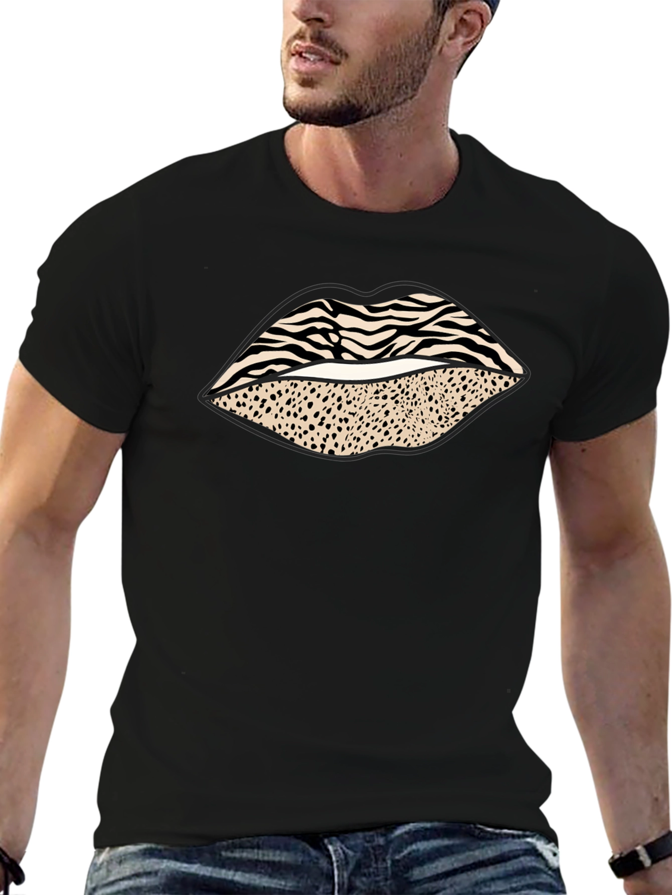 Animal Print Lips Graphic Tee - Stylish Casual Wear