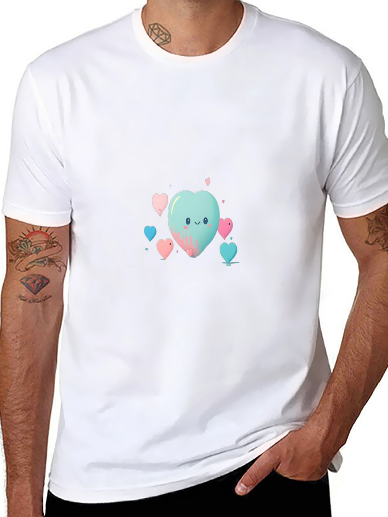 Cute Heart Print Black T-Shirt