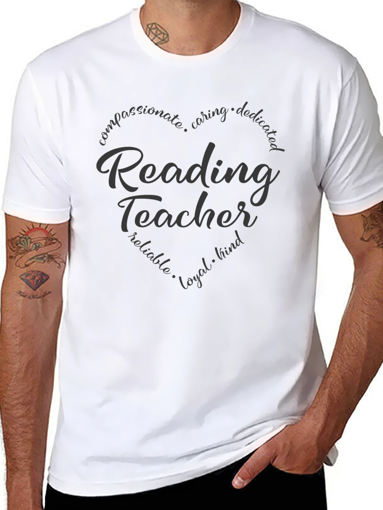 Reading Teacher Heart Graphic Tee - Black