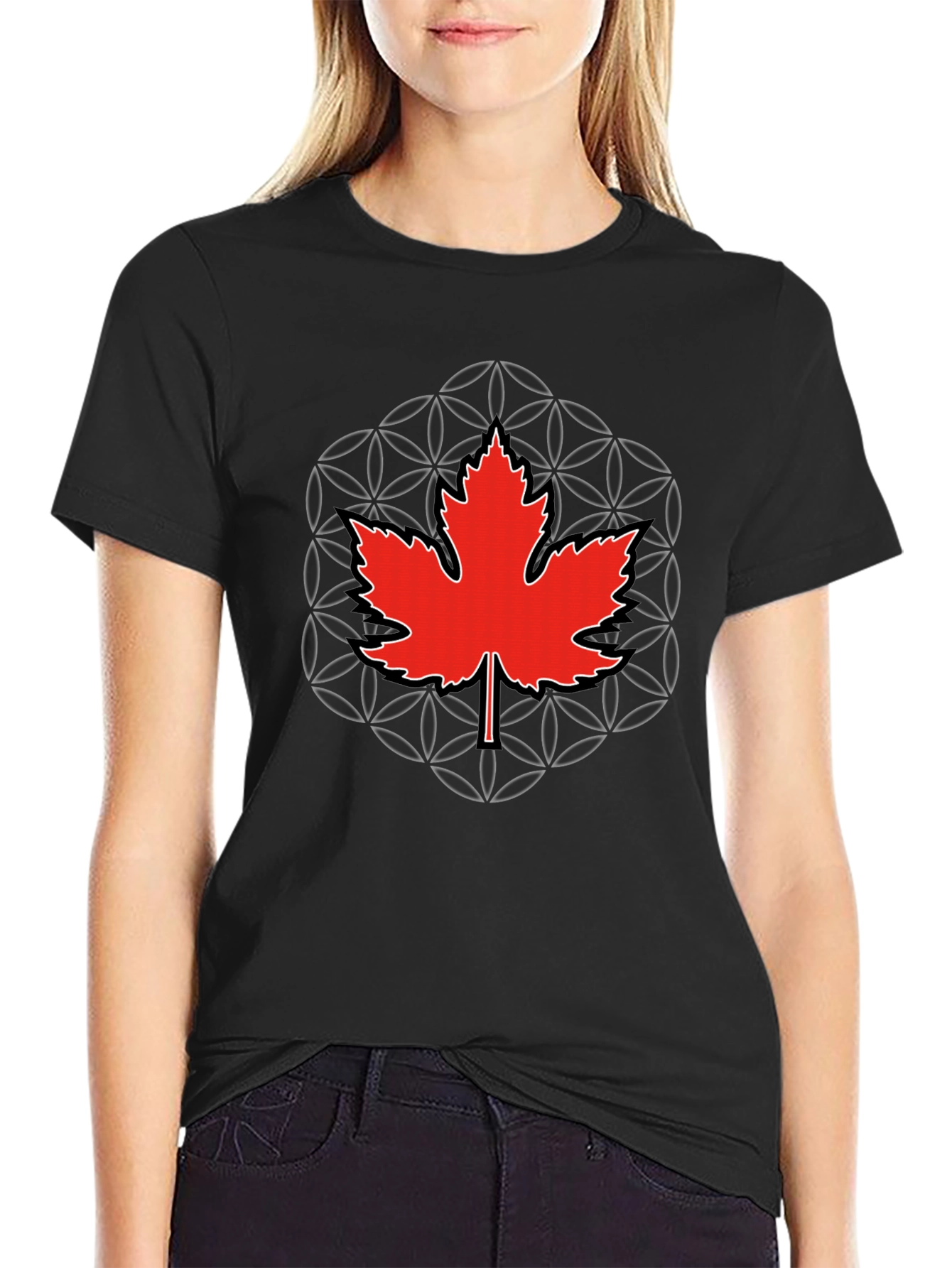 Canadian Maple Leaf T-Shirt - Geometric Design