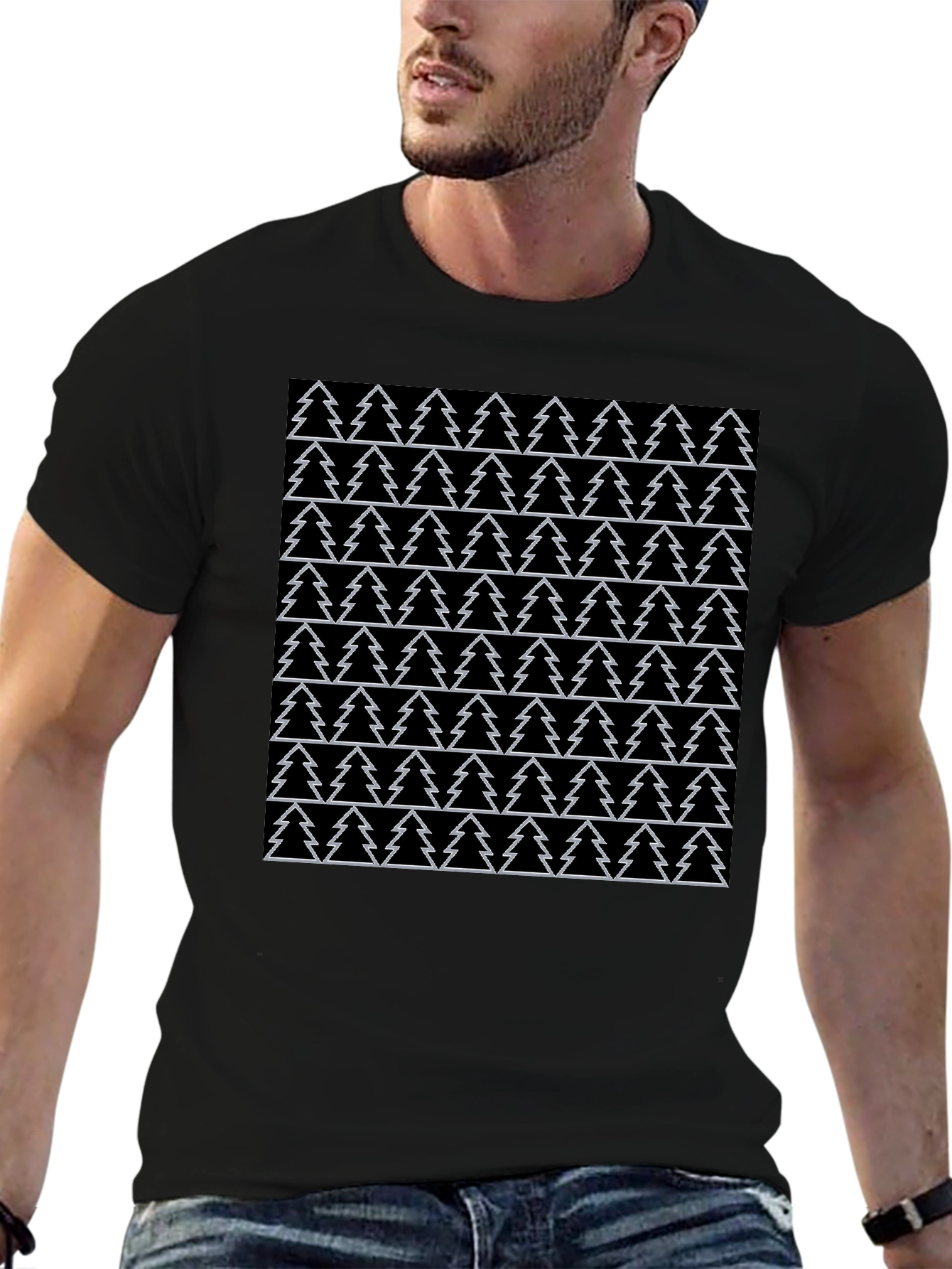 Christmas Tree Pattern Black T-Shirt