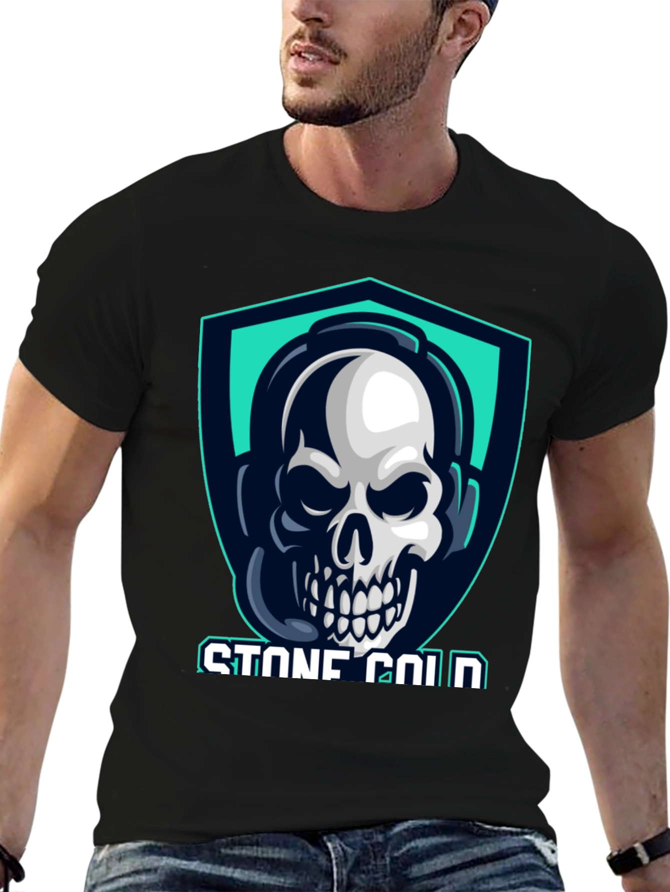 Stone Cold Gamer Skull Tee - Black Cotton T-Shirt