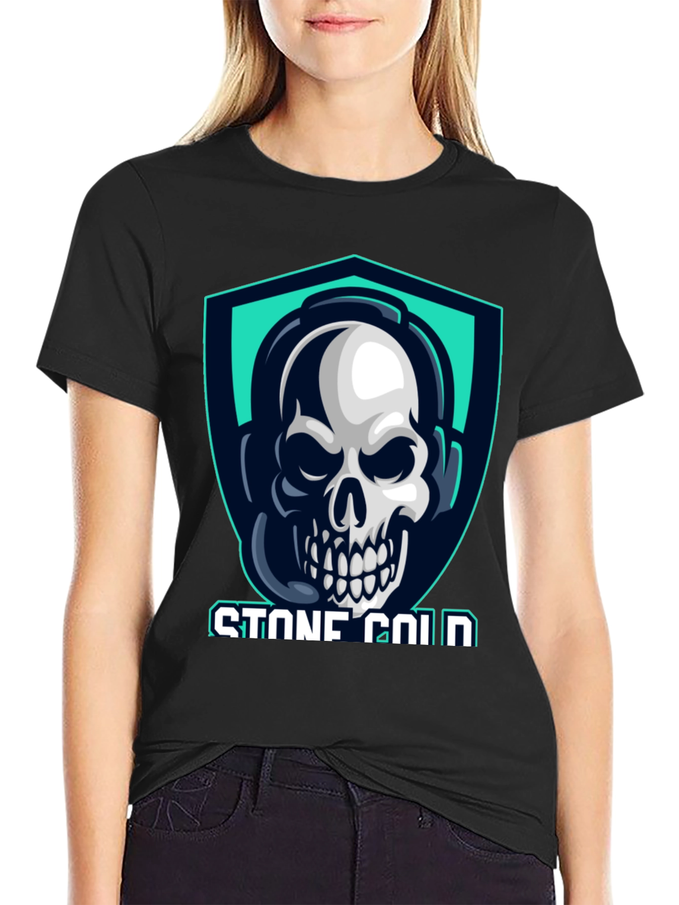 Stone Cold Gamer Skull Tee - Black Cotton T-Shirt