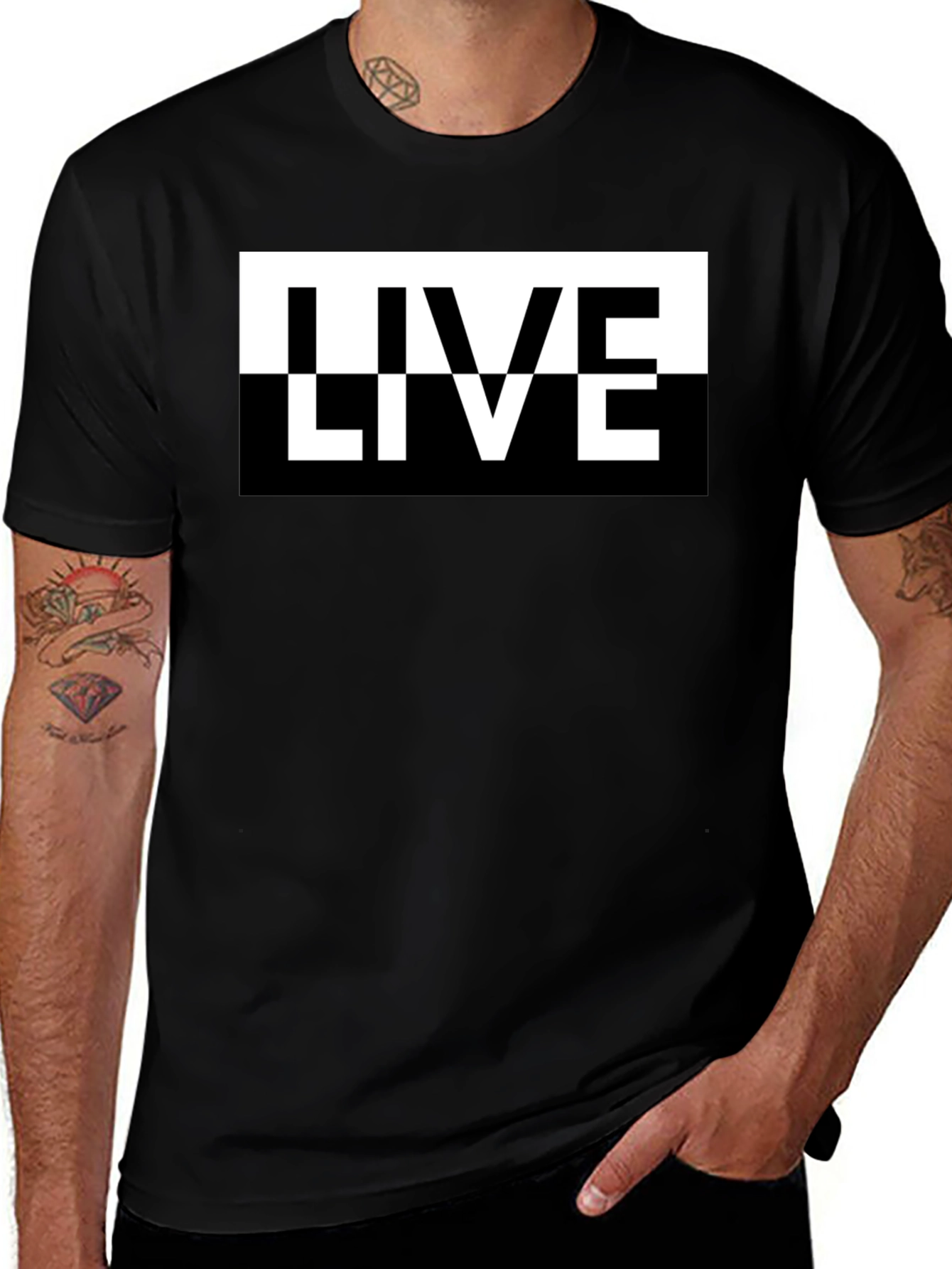 Live Graphic Print Mens Black T-Shirt