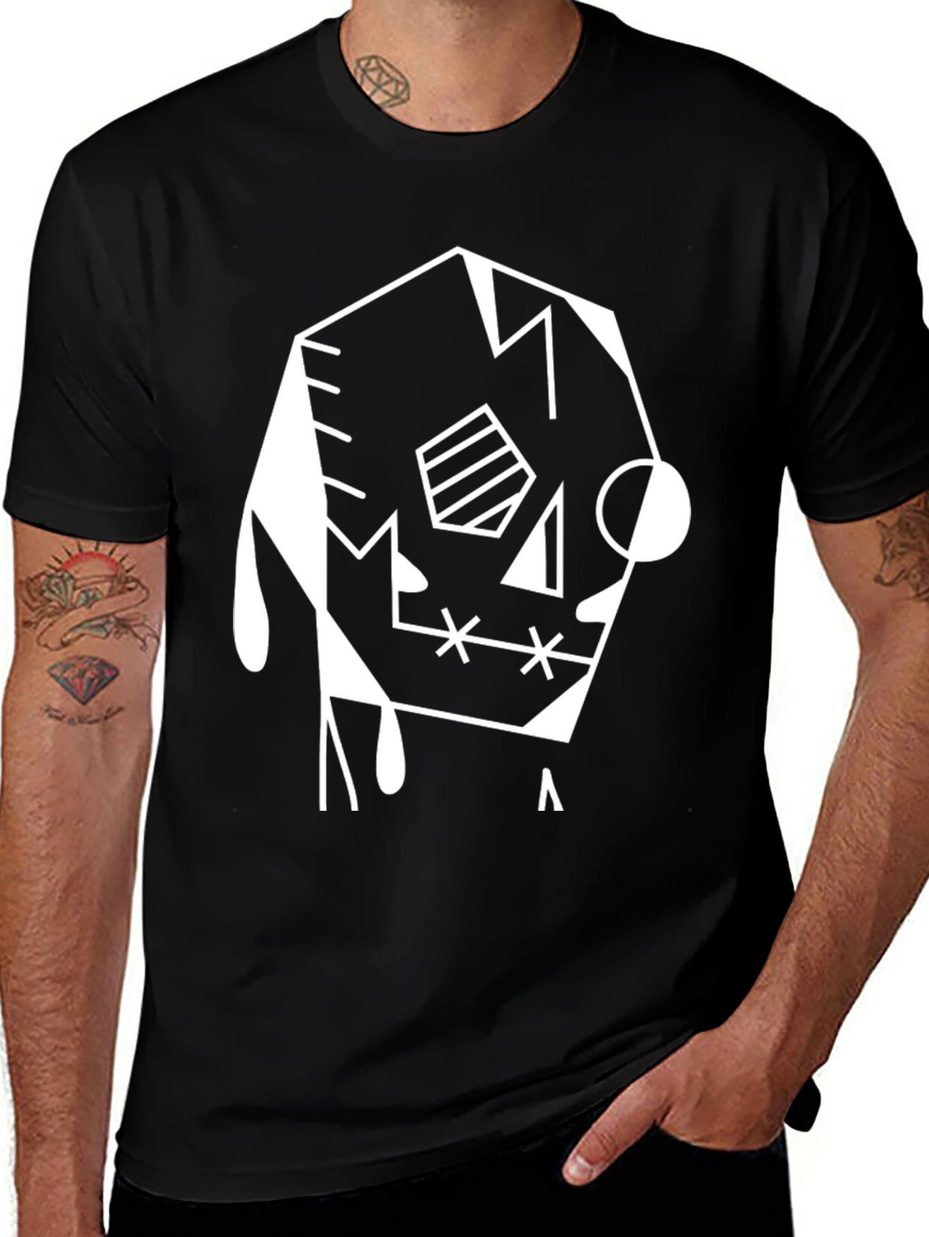 Abstract Geometric Graphic T-Shirt - Black