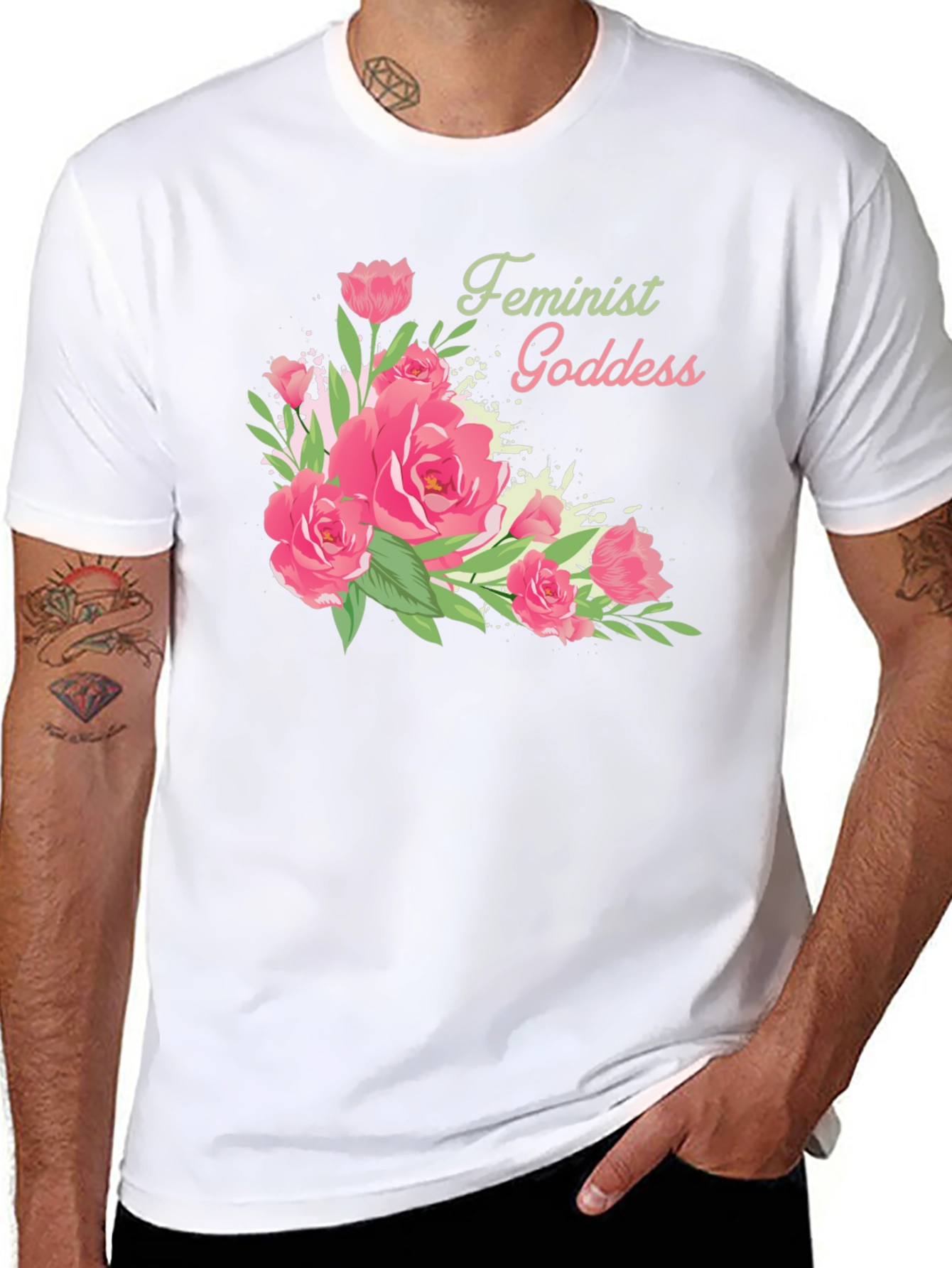 Feminist Goddess Floral Black T-Shirt