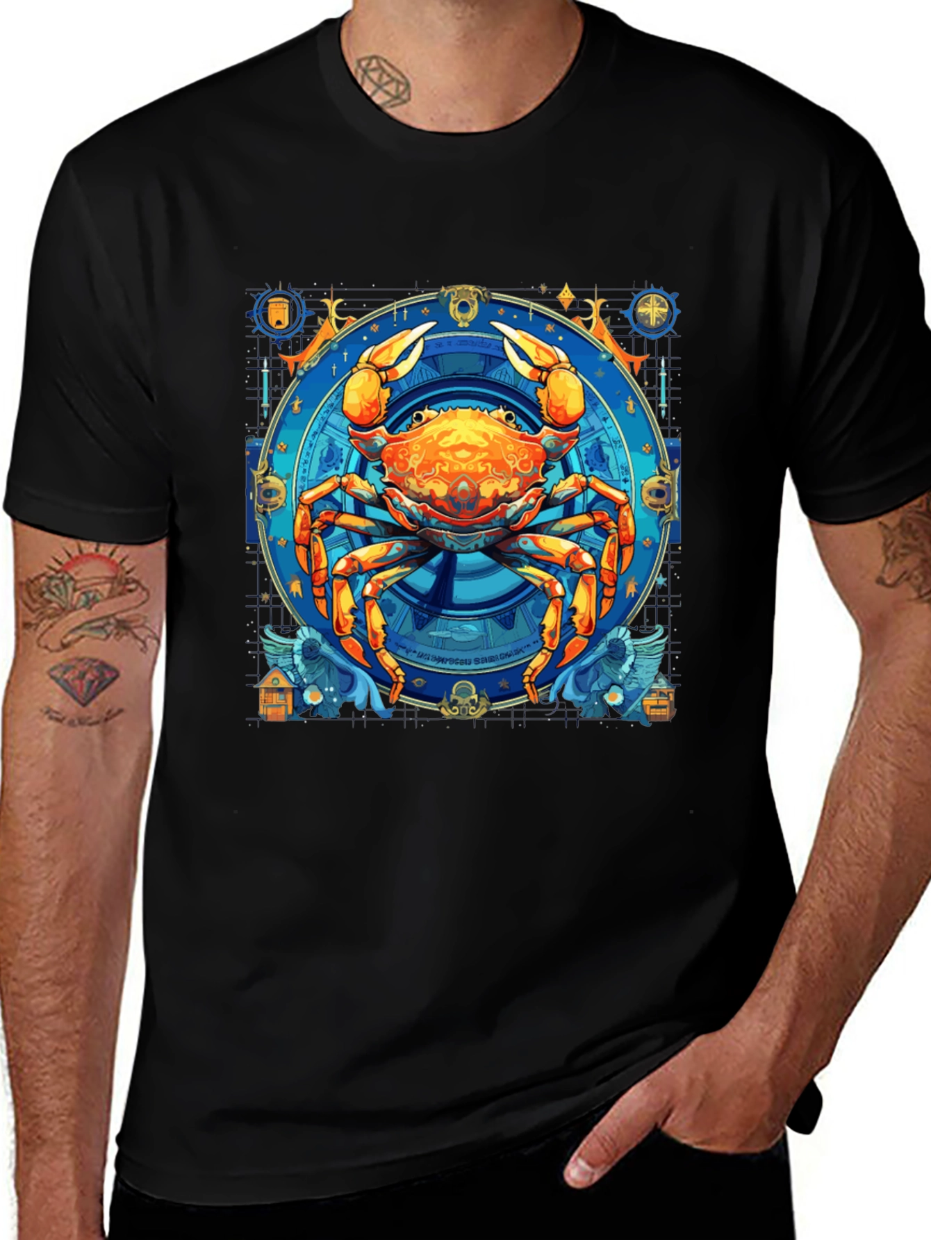 Cancer Zodiac Graphic Tee - Black