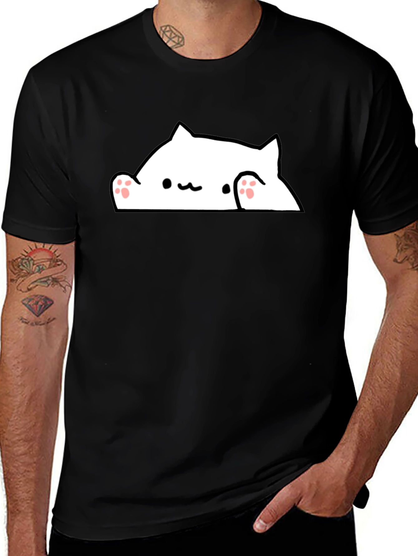 Bongo Cat Peekaboo Graphic T-Shirt - Black