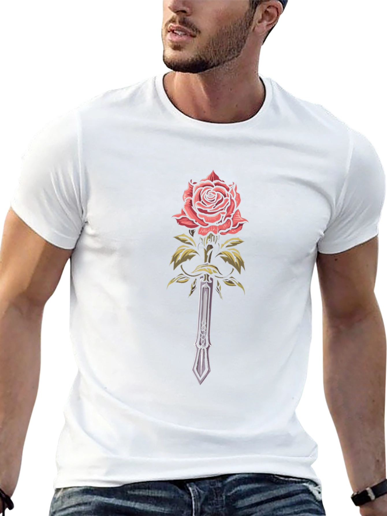 Rose & Sword Graphic Tee - Edgy Style