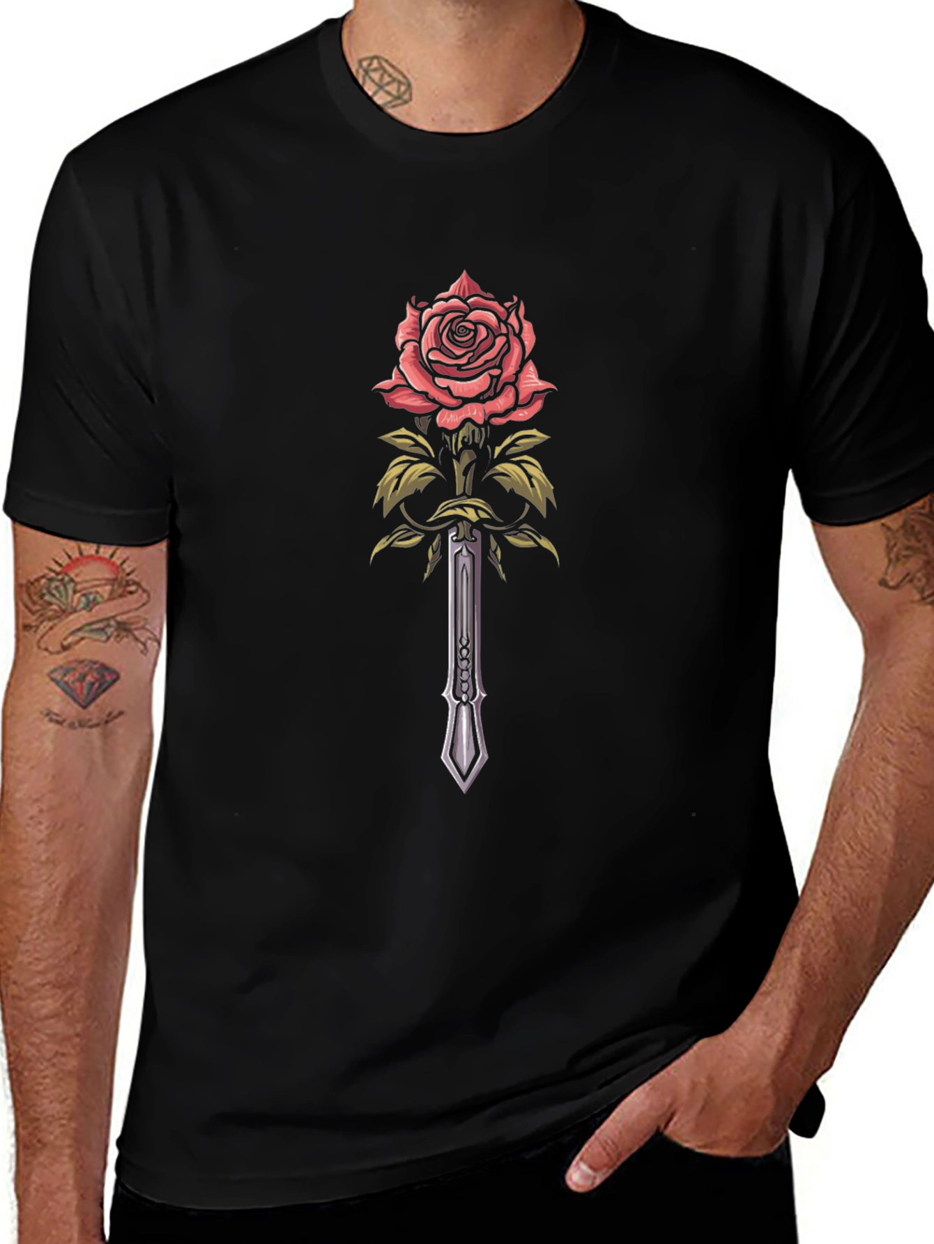 Rose & Sword Graphic Tee - Edgy Style