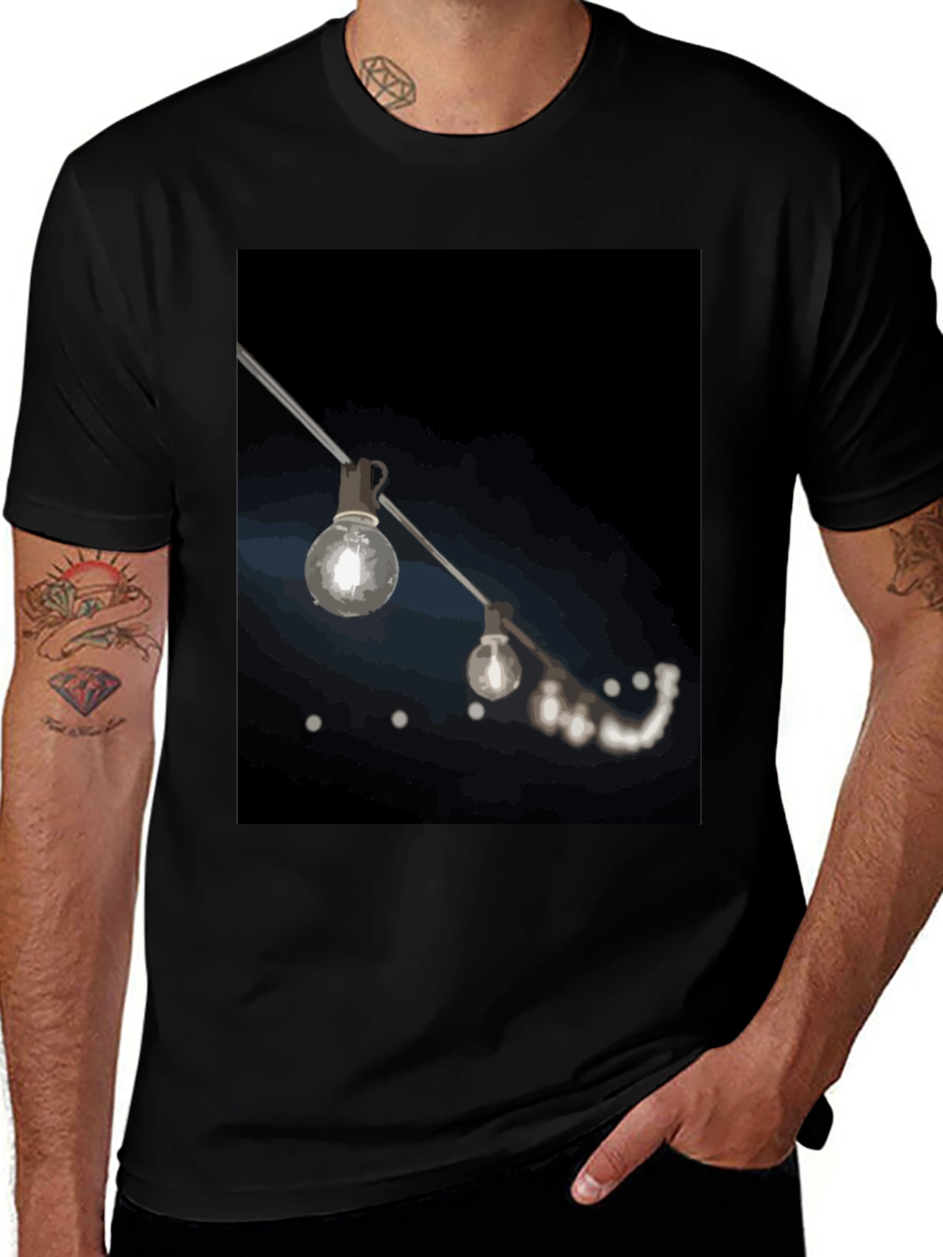 String Lights Graphic Black T-Shirt