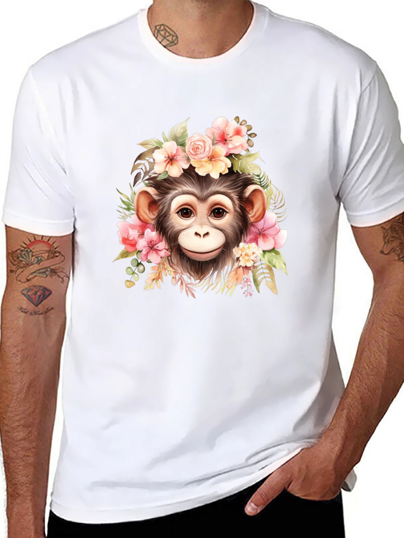 Floral Monkey Graphic T-Shirt - Unisex Casual Tee