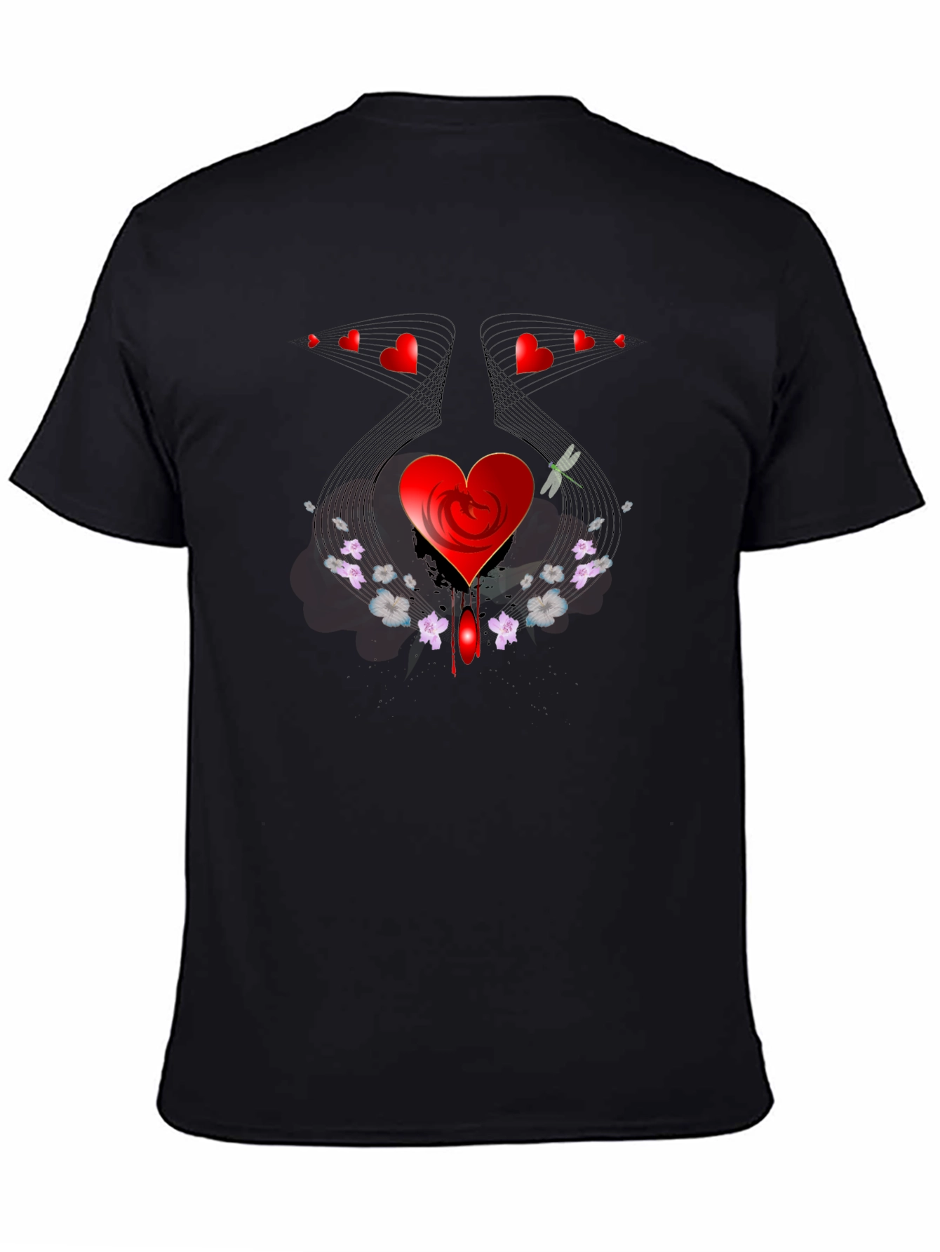 Heart & Floral Graphic Black Tee