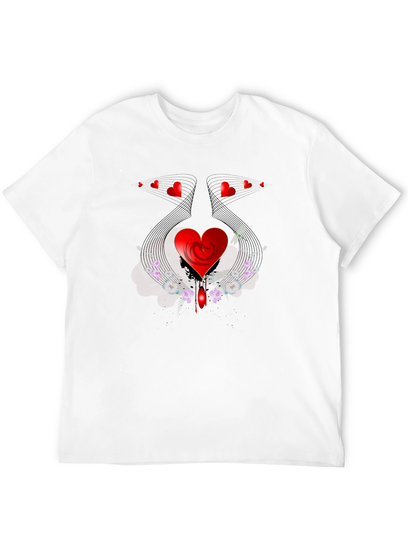 Heart & Floral Graphic Black Tee