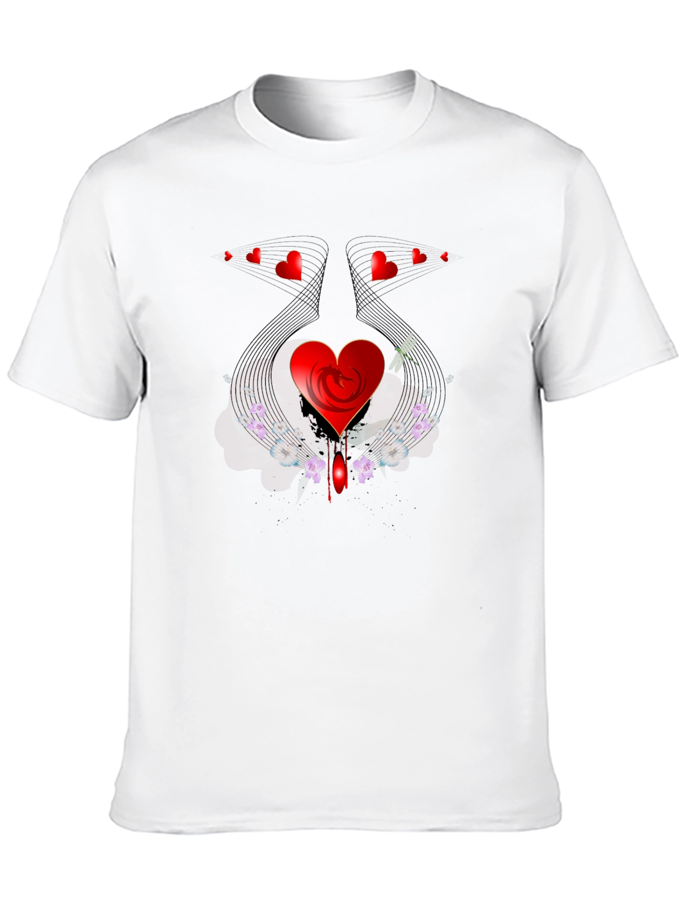 Heart & Floral Graphic Black Tee