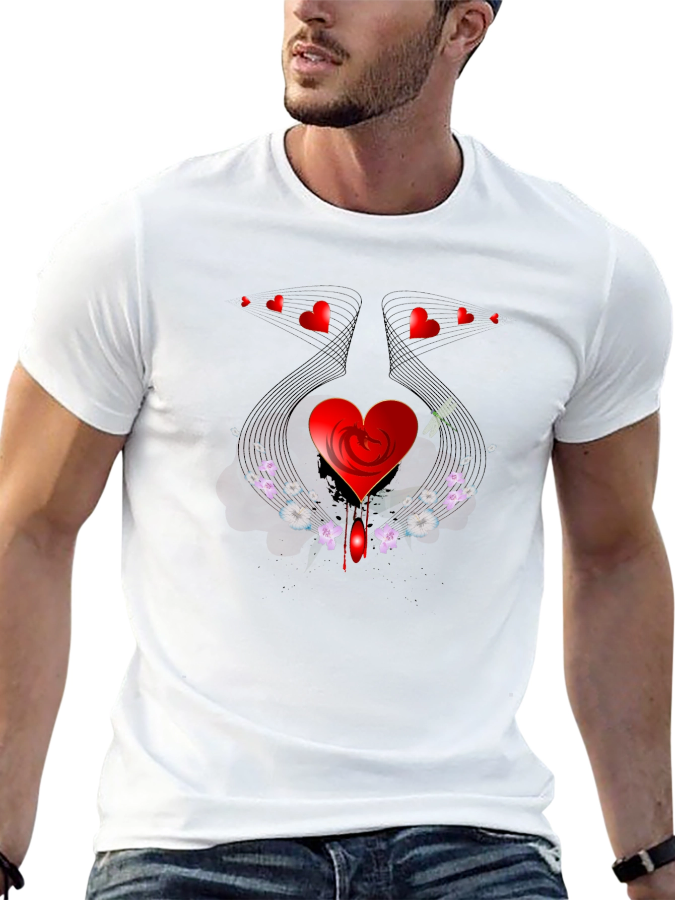 Heart & Floral Graphic Black Tee