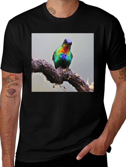 Hummingbird Print Black T-Shirt