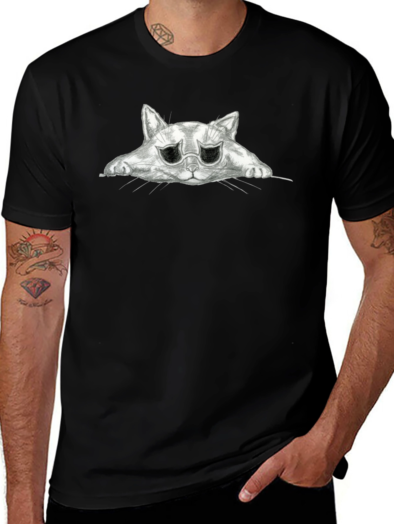 Sad Cat Graphic Black T-Shirt