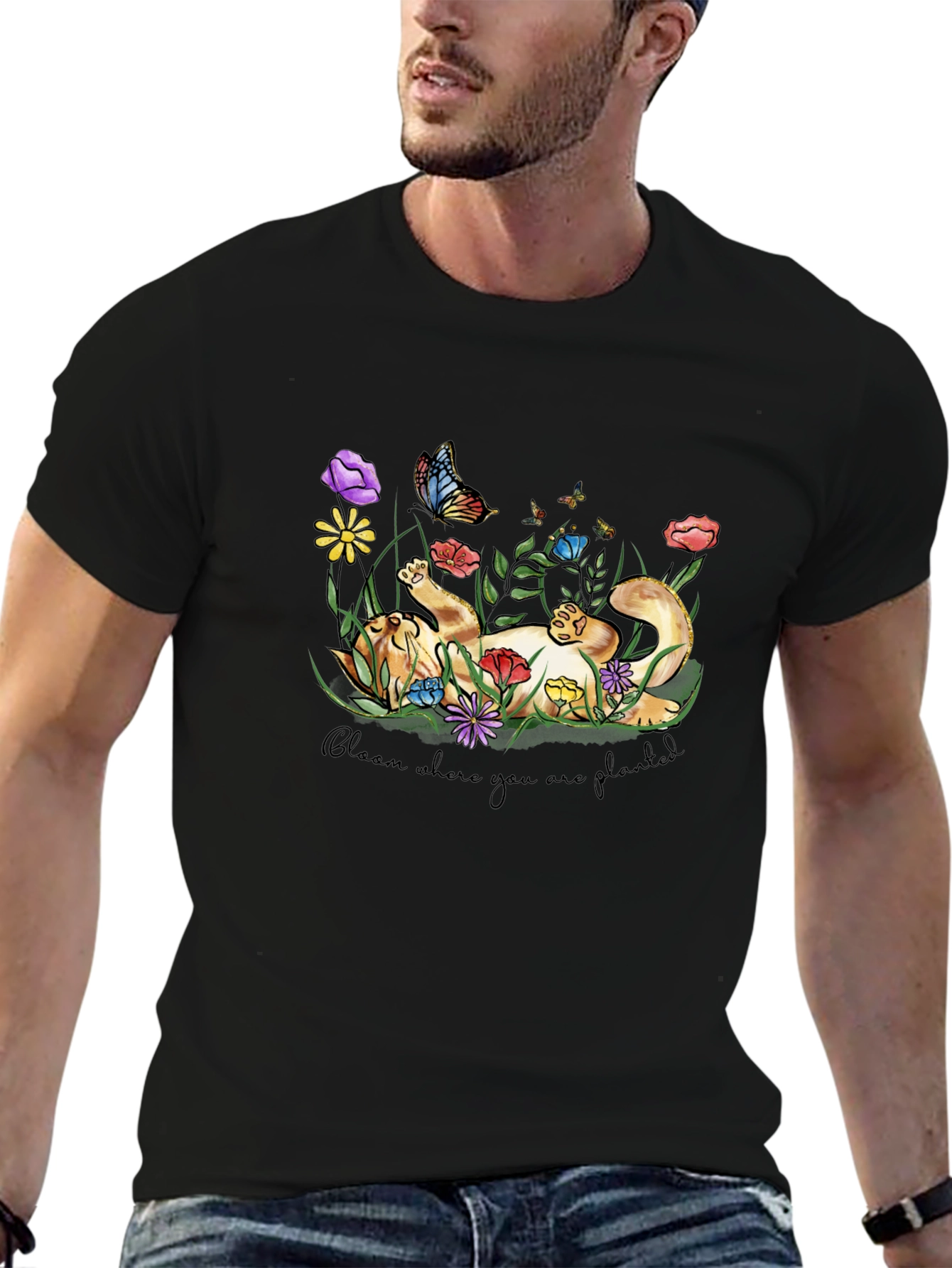 Bloom Where You Are Planted Cat T-Shirt