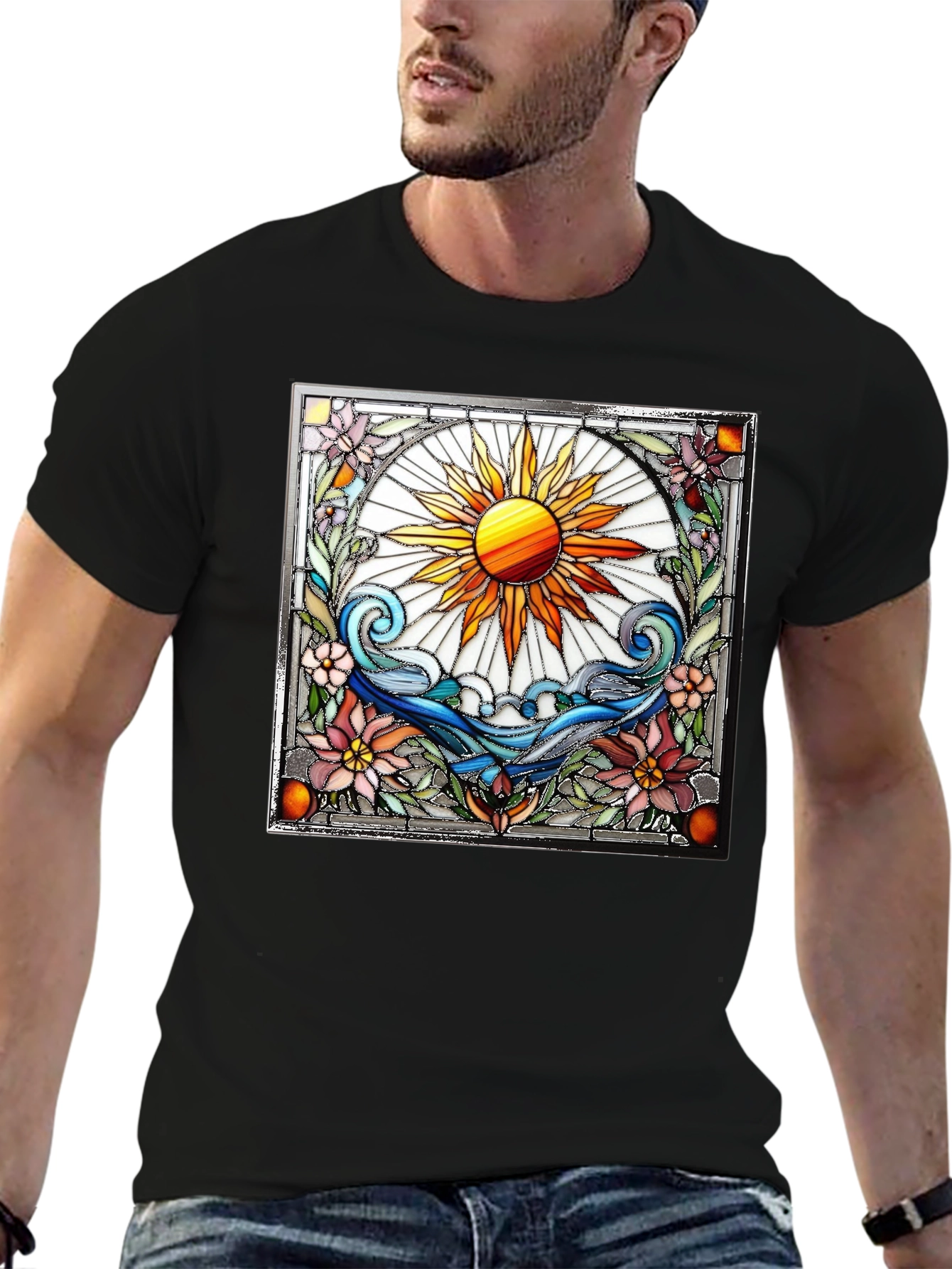 Stained Glass Sun Graphic T-Shirt