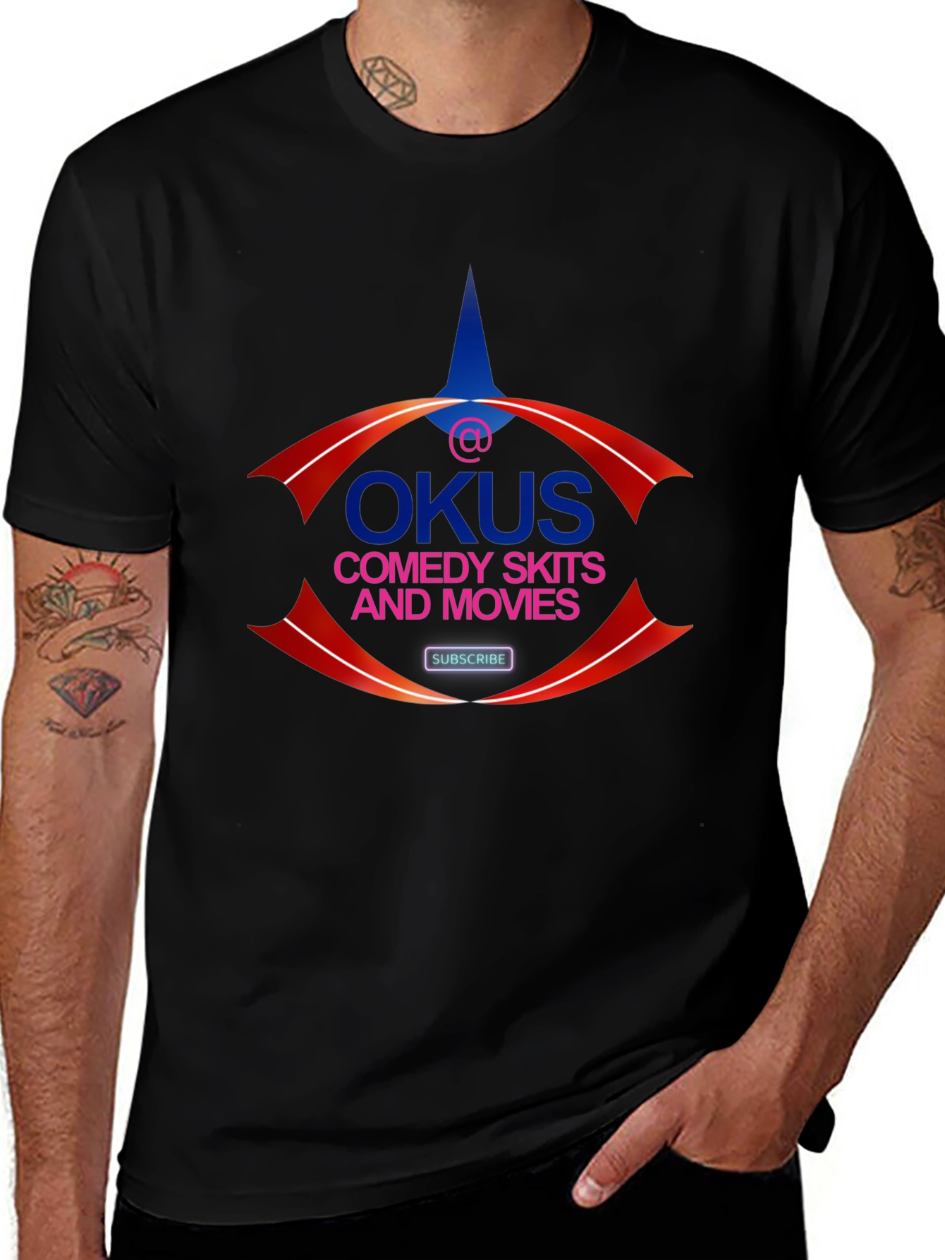 OKUS Comedy Skits & Movies Black Graphic Tee