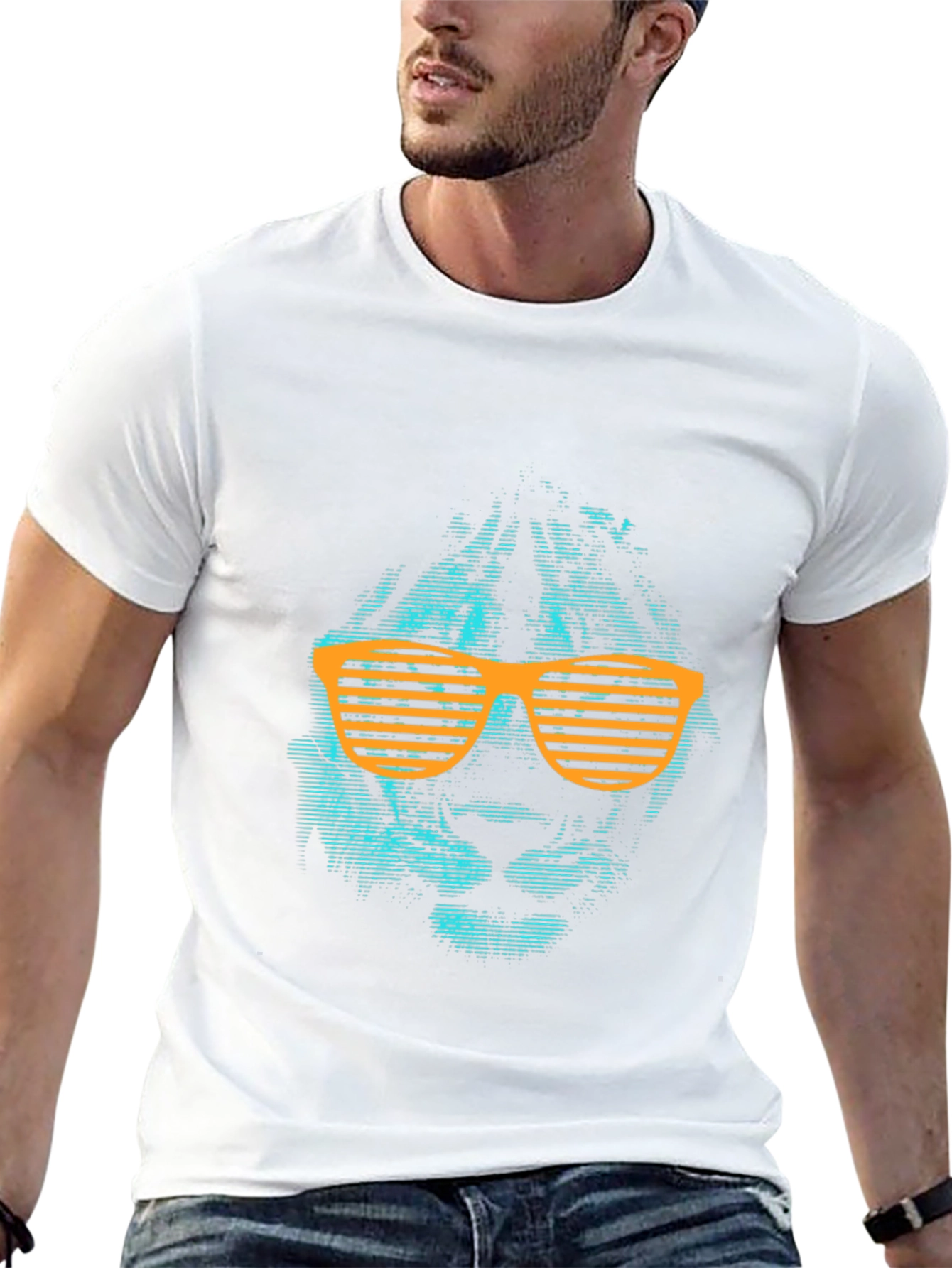 Cool Lion Graphic Tee with Orange Shutter Shades