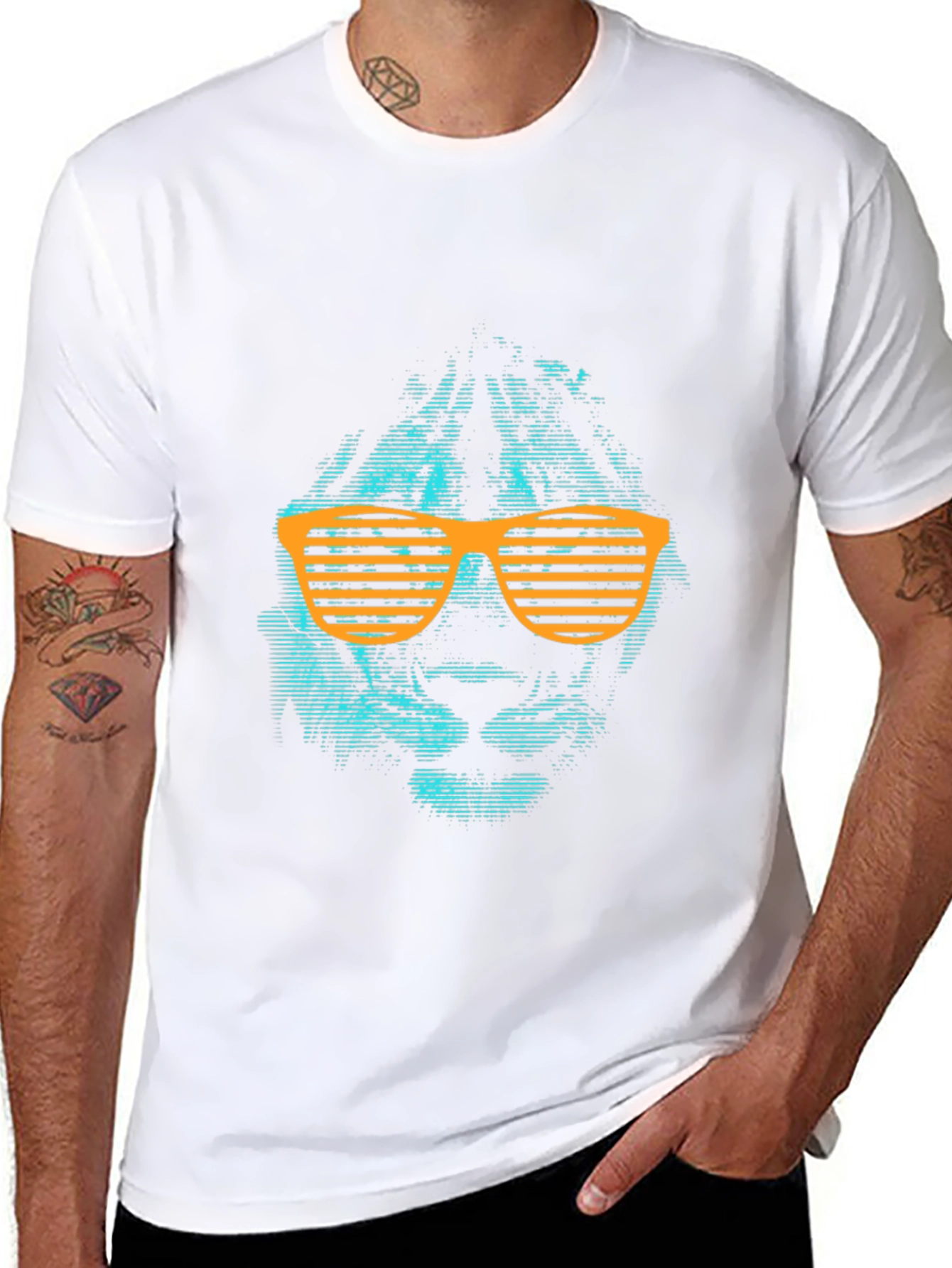 Cool Lion Graphic Tee with Orange Shutter Shades