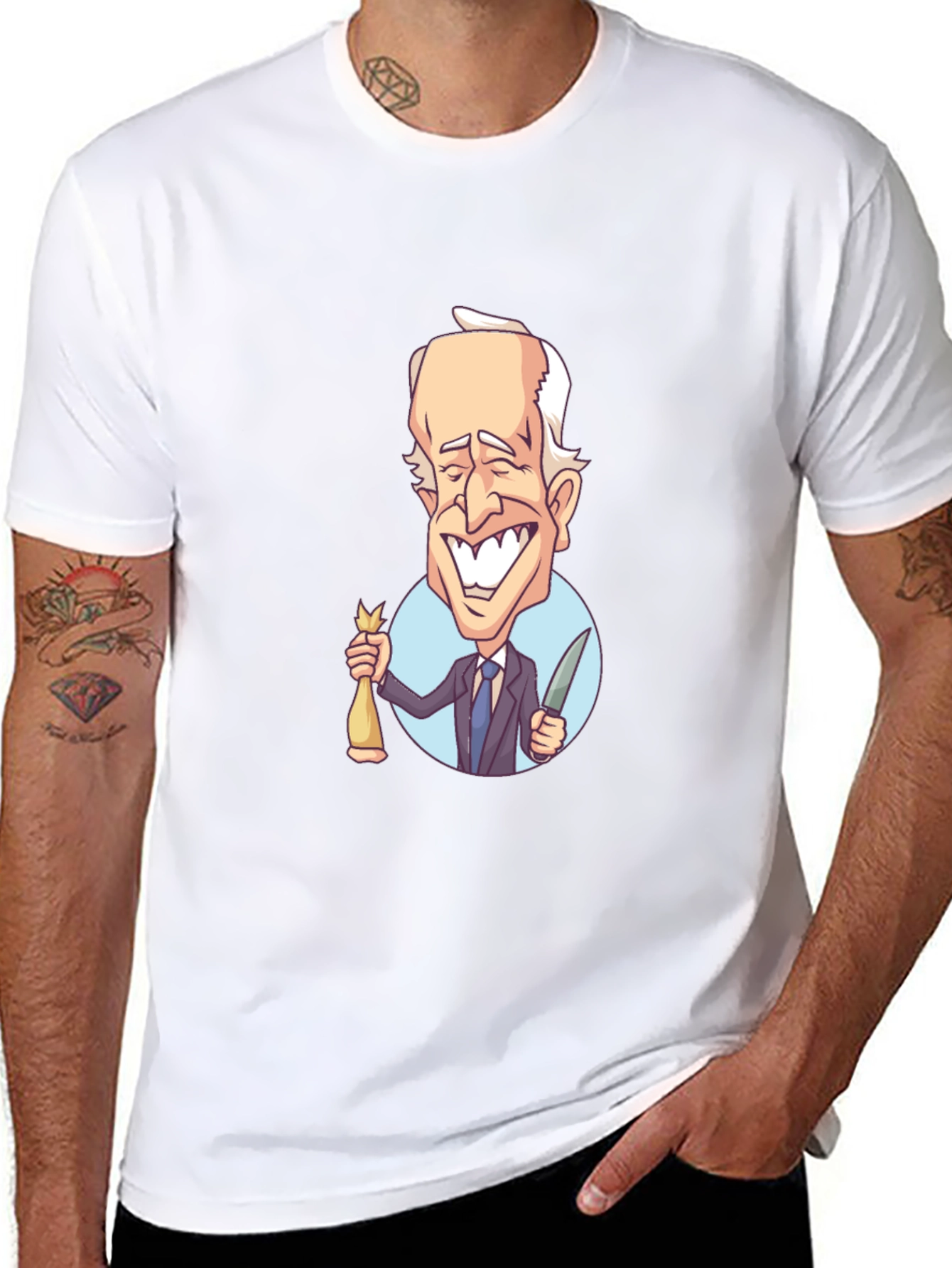 Cartoon Biden Graphic T-Shirt - Black