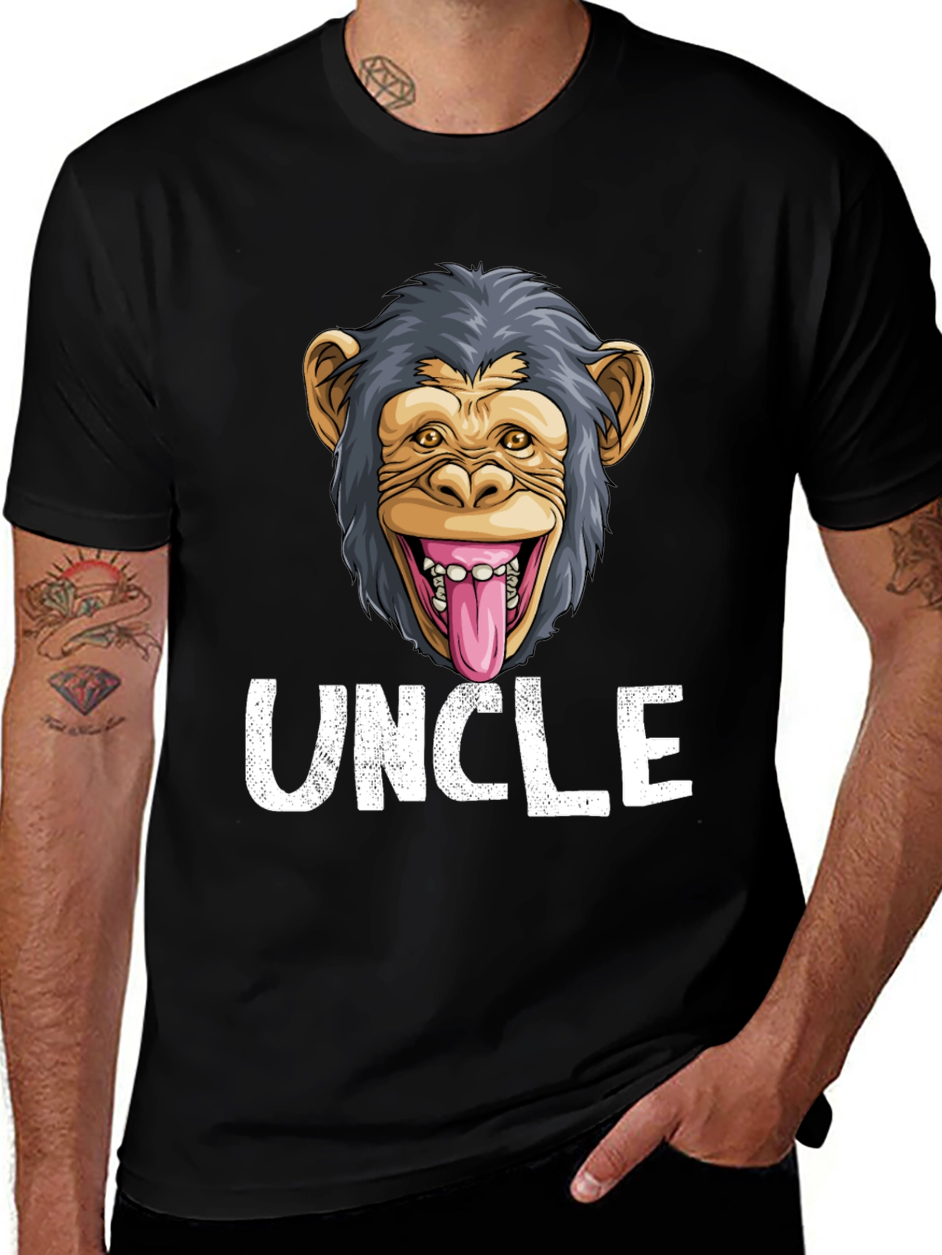 Uncle Monkey Face Graphic T-Shirt - Funny Tee