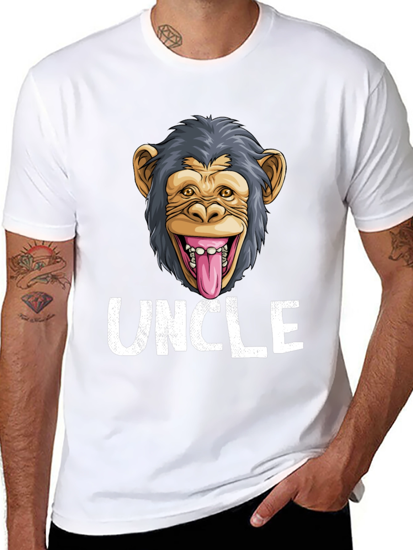 Uncle Monkey Face Graphic T-Shirt - Funny Tee
