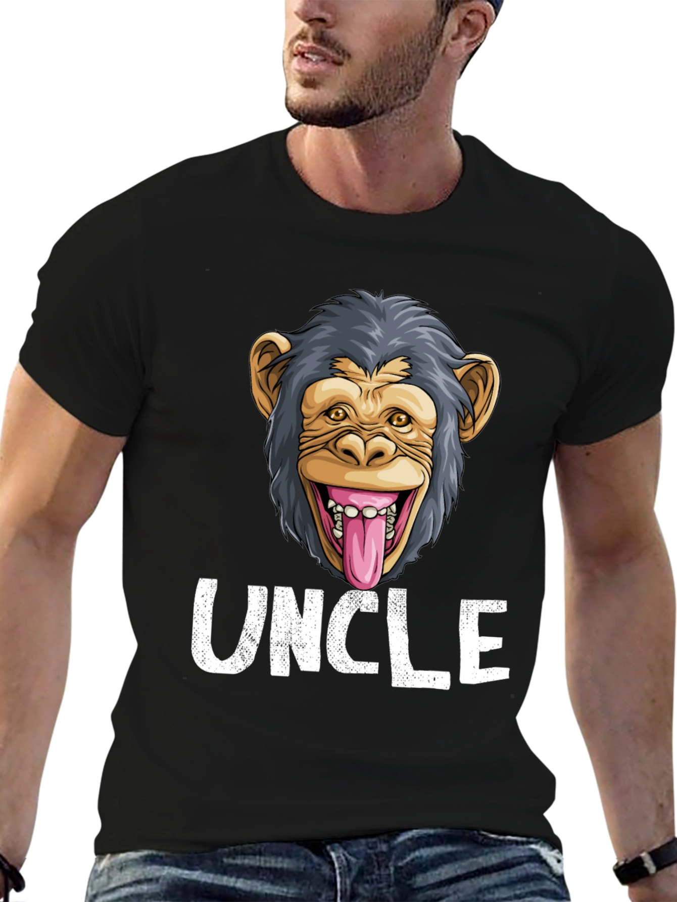 Uncle Monkey Face Graphic T-Shirt - Funny Tee