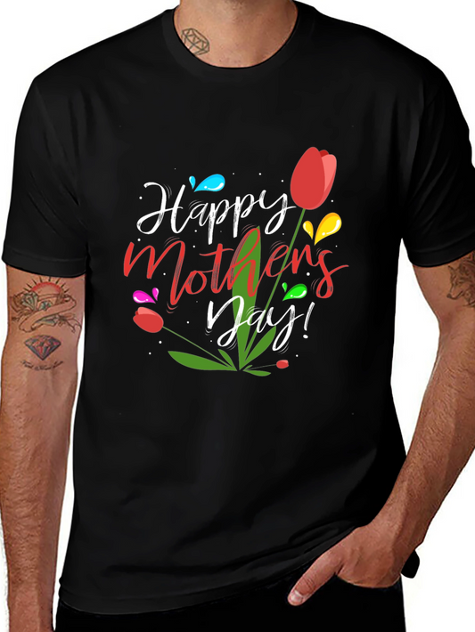 Happy Mothers Day Tulip Graphic Tee - Black