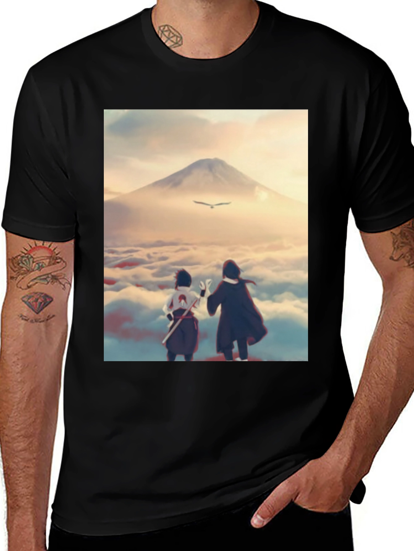 Anime Scenery Graphic Tee - Black