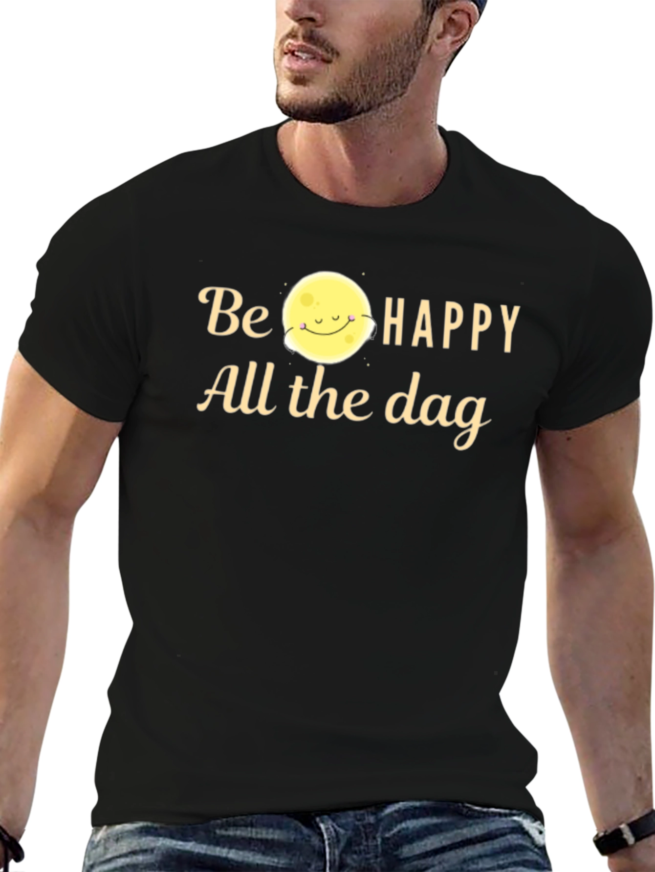Be Happy Moon Graphic T-Shirt - Black