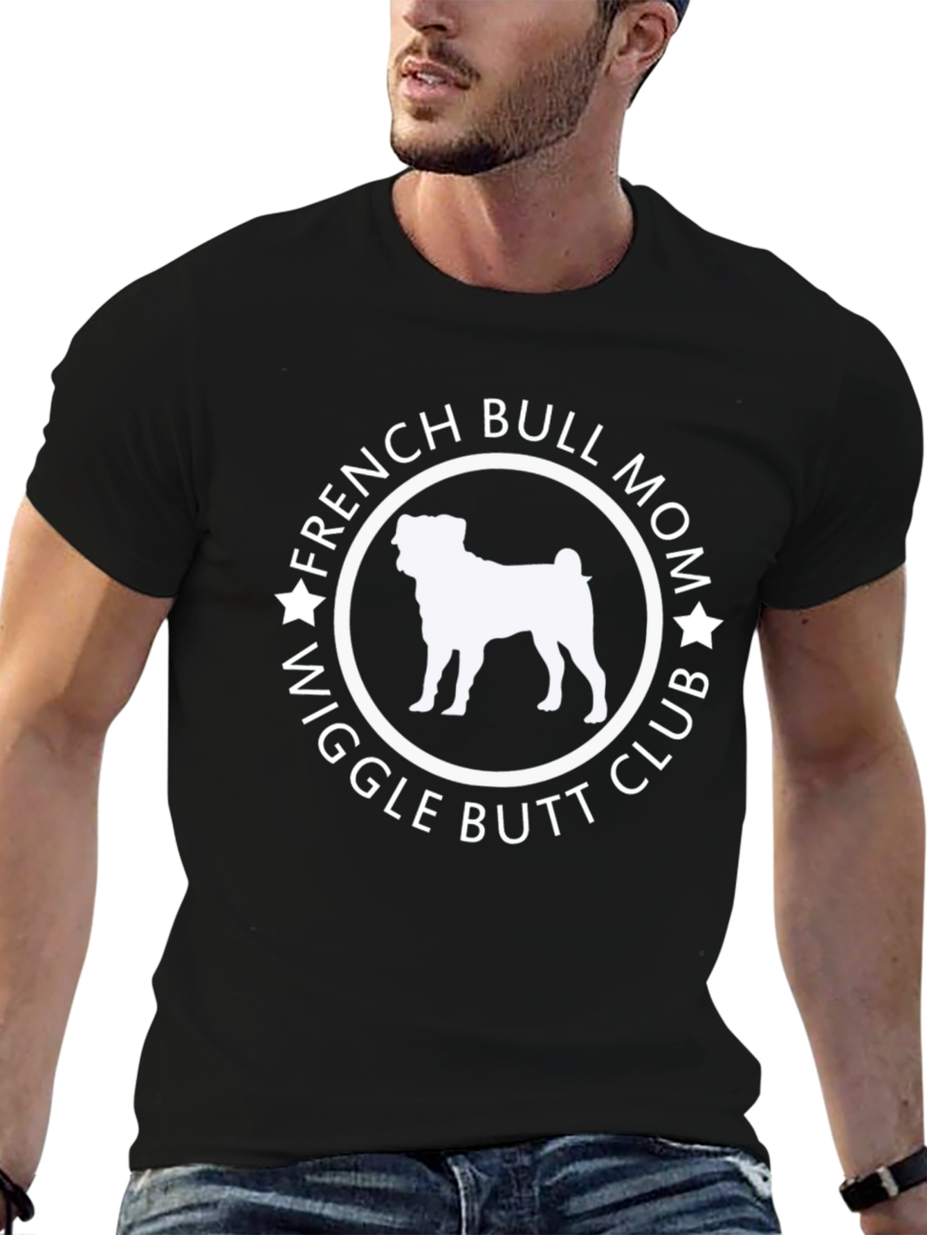 French Bull Mom Wiggle Butt Club Black T-Shirt