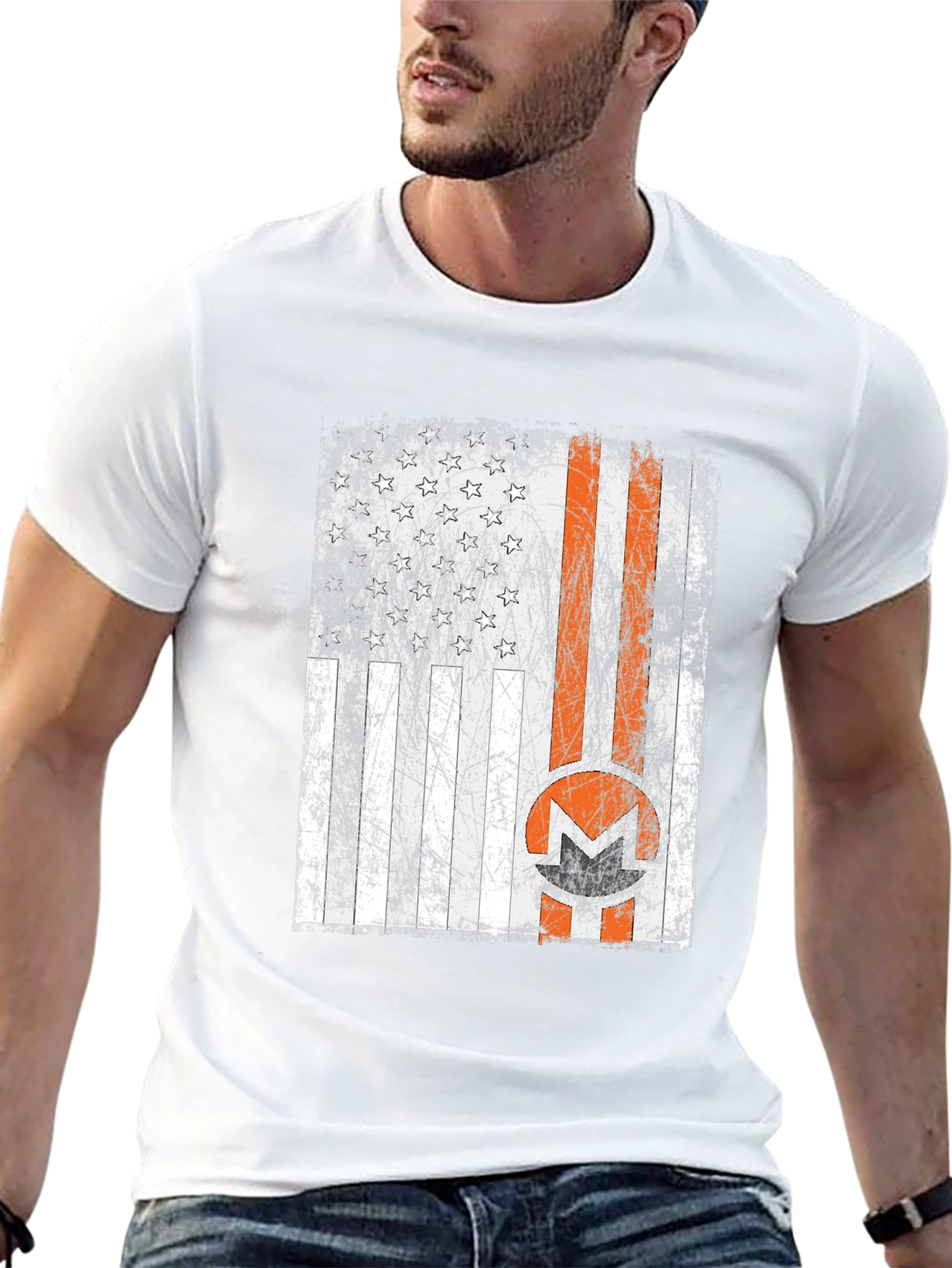 Distressed American Flag Monero Crypto T-Shirt