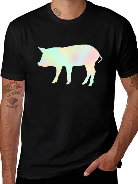 Holographic Pig Graphic Black T-Shirt