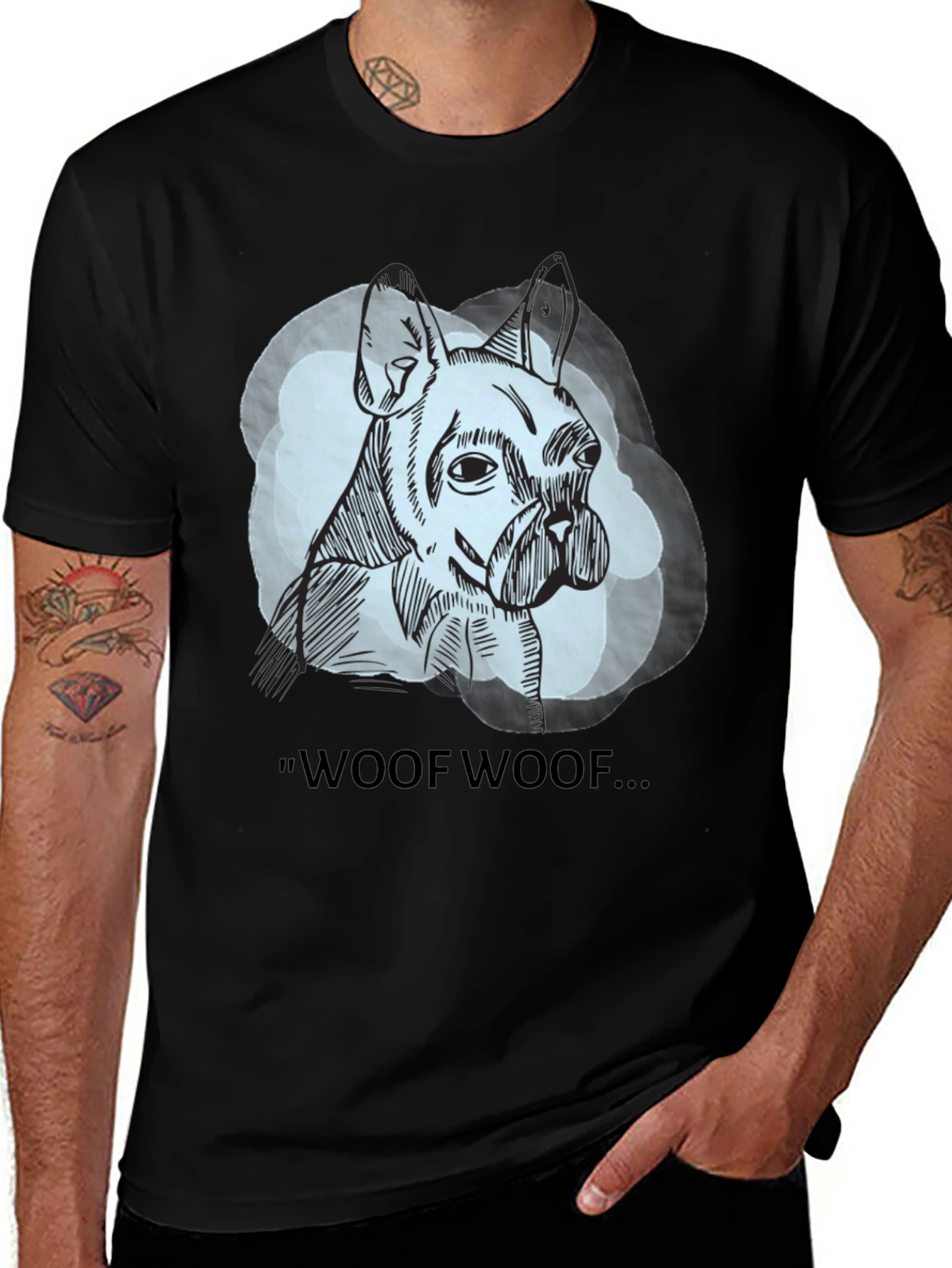 Woof Woof Dog Graphic Tee - Black