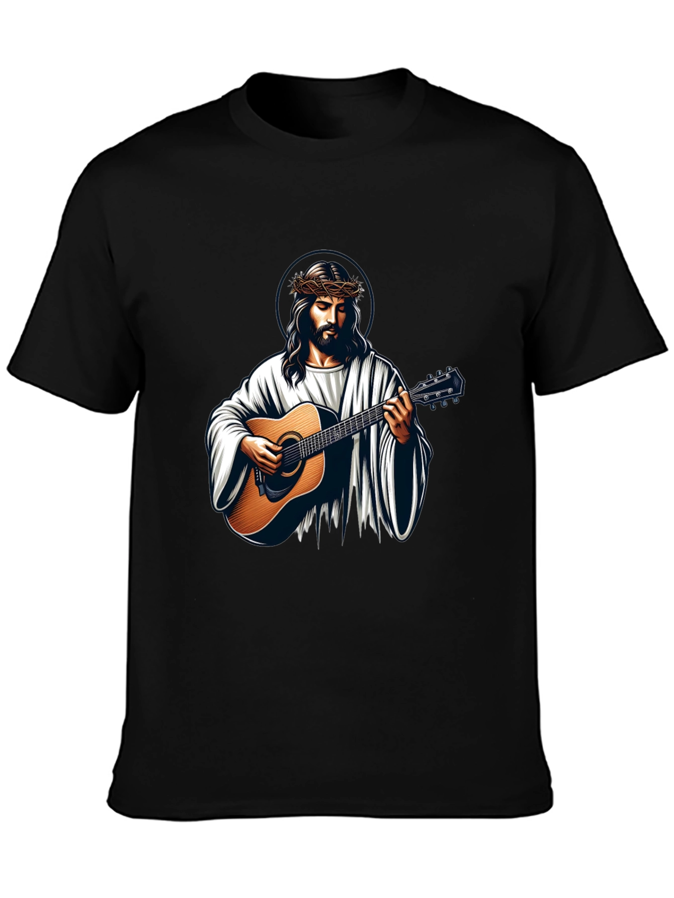 Jesus Playing Guitar Graphic Tee - Black