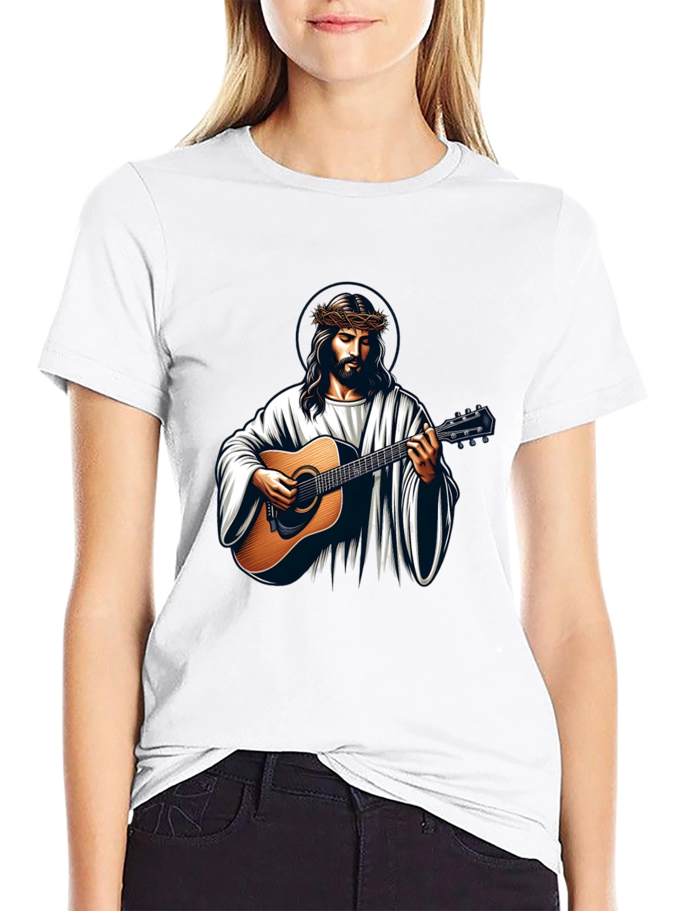 Jesus Playing Guitar Graphic Tee - Black