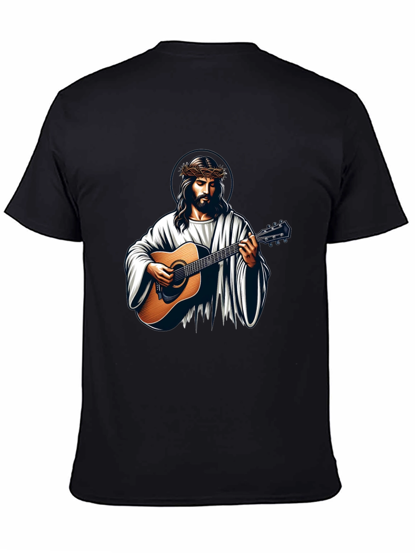 Jesus Playing Guitar Graphic Tee - Black
