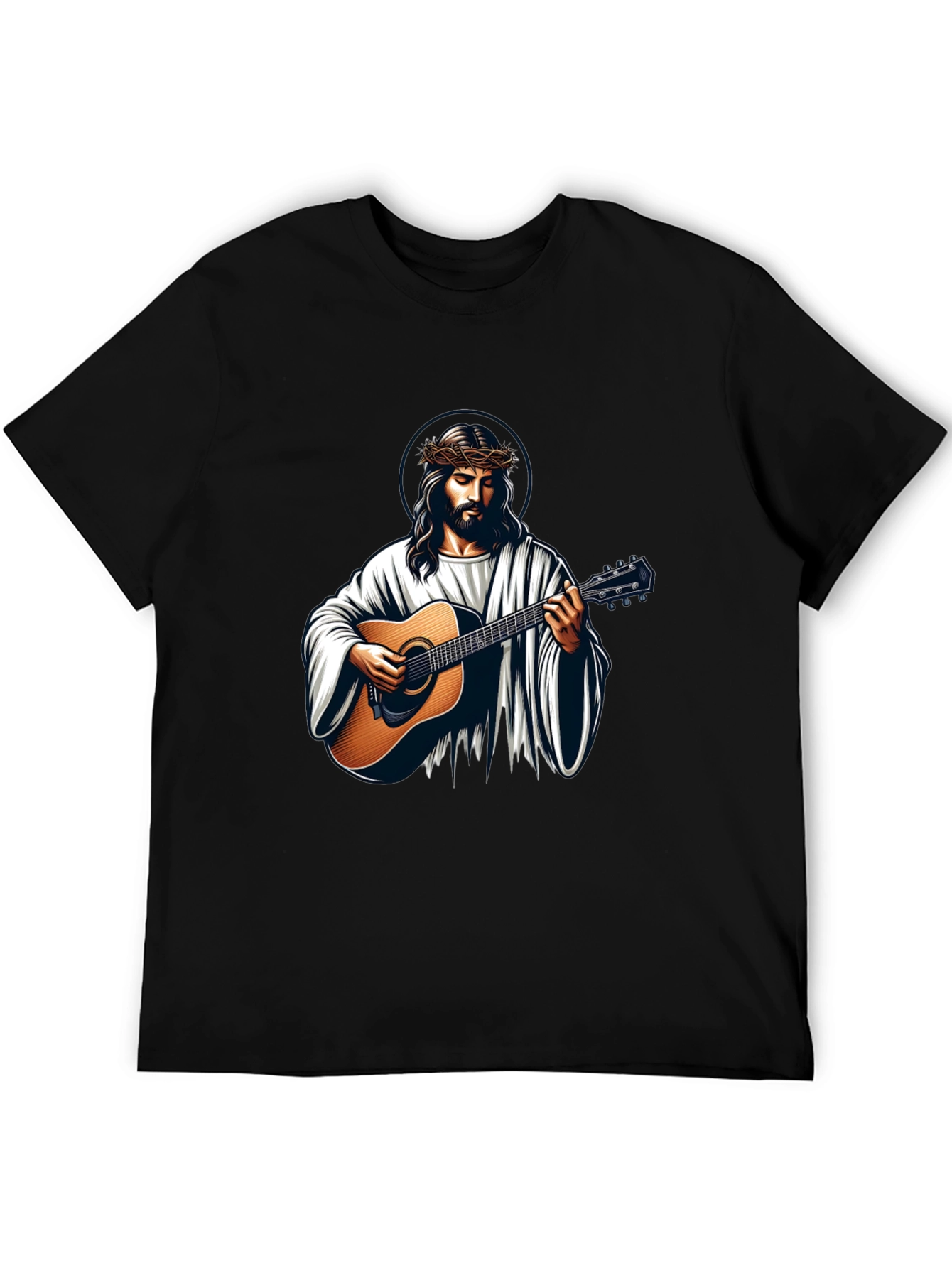 Jesus Playing Guitar Graphic Tee - Black