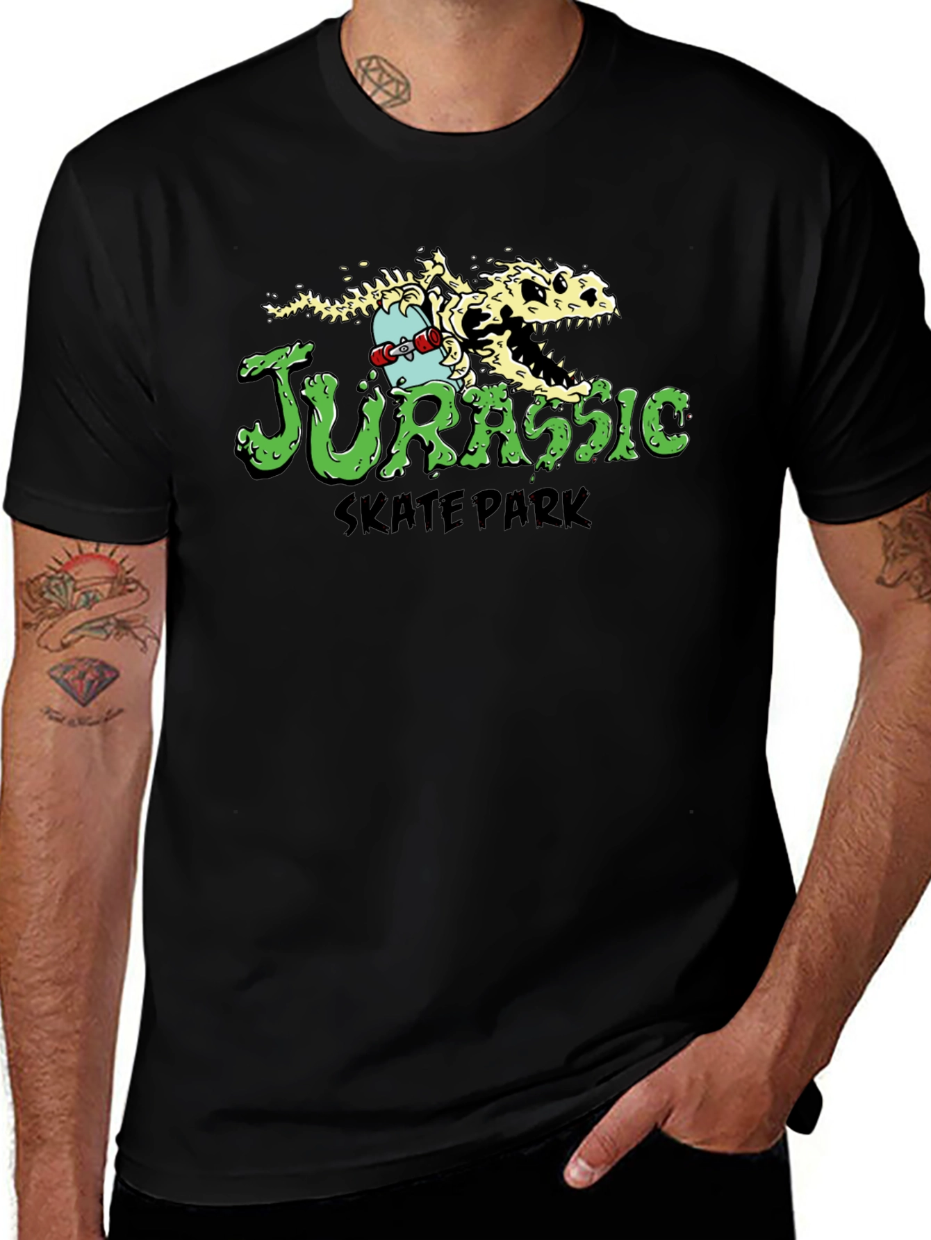 Jurassic Skate Park T-Shirt - Dinosaur Skeleton Skateboard Tee